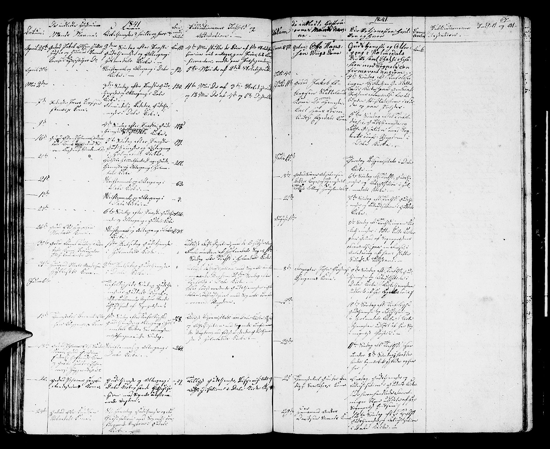 Fjaler sokneprestembete, AV/SAB-A-79801/H/Hab/Haba/L0001: Parish register (copy) no. A 1, 1836-1846, p. 67