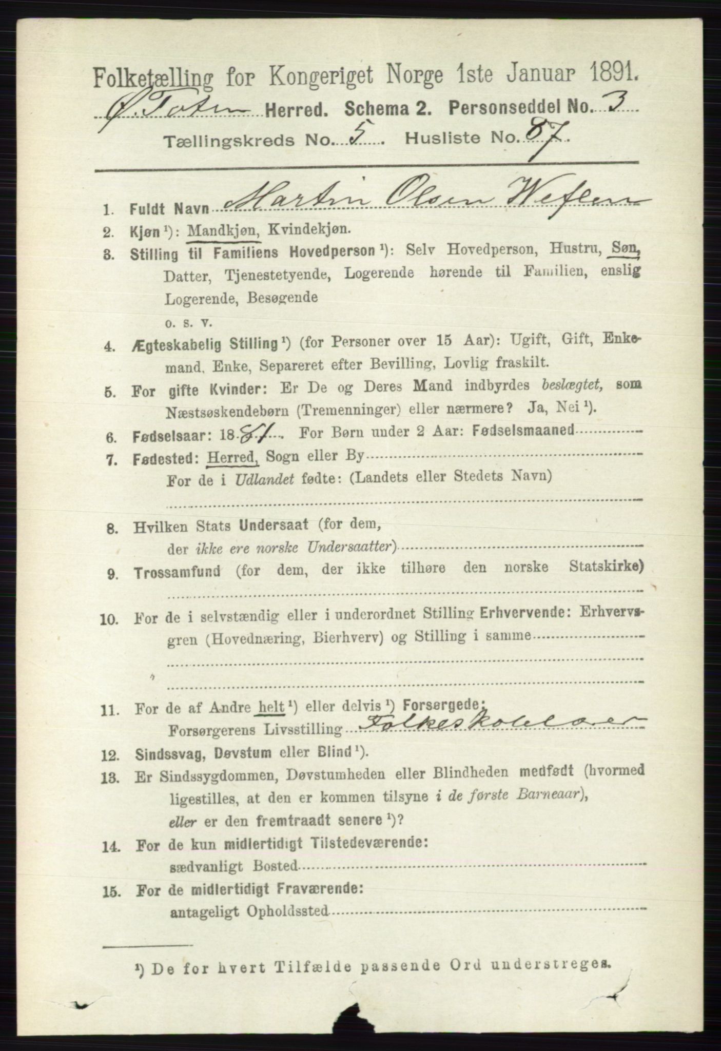 RA, 1891 census for 0528 Østre Toten, 1891, p. 3668