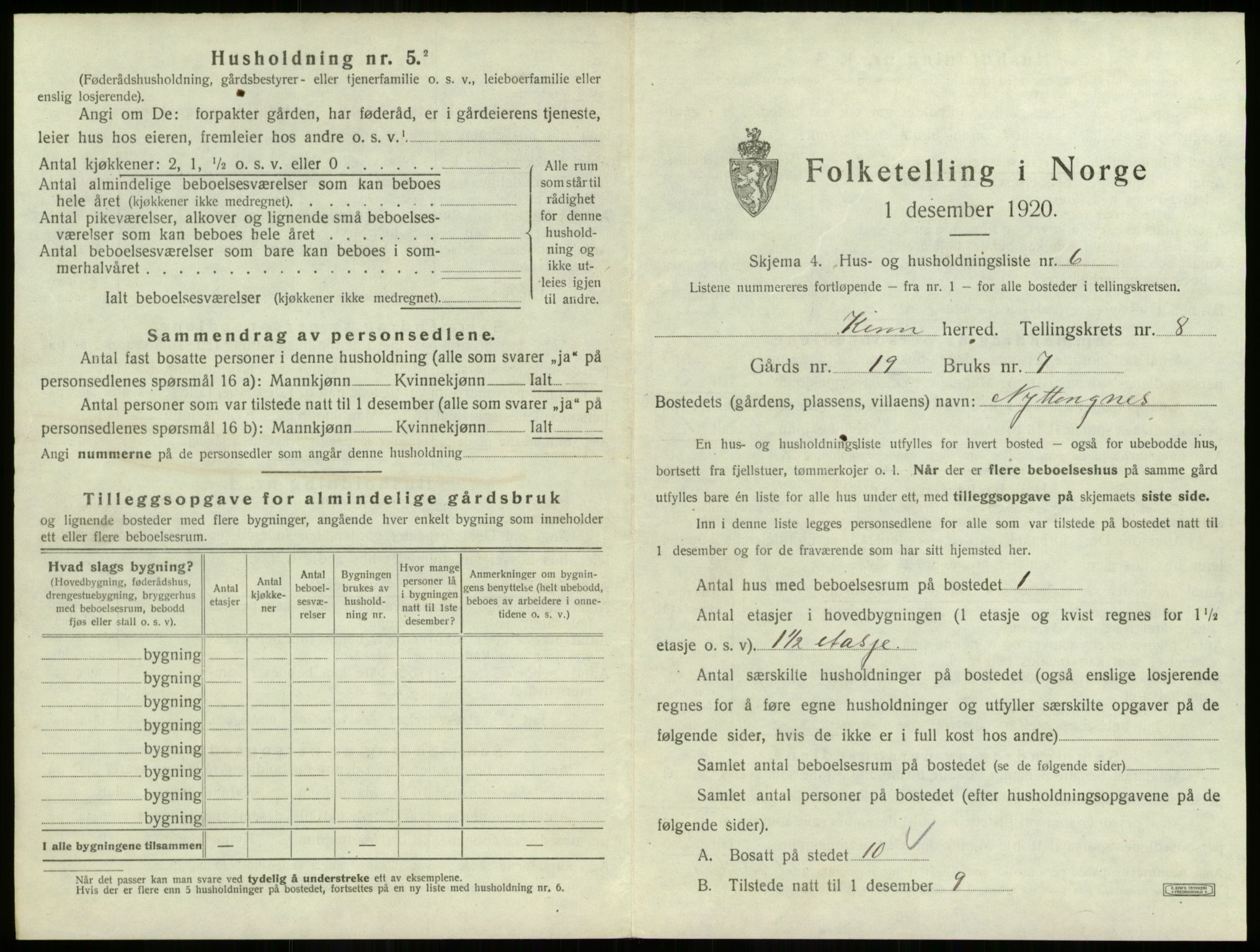 SAB, 1920 census for Kinn, 1920, p. 337