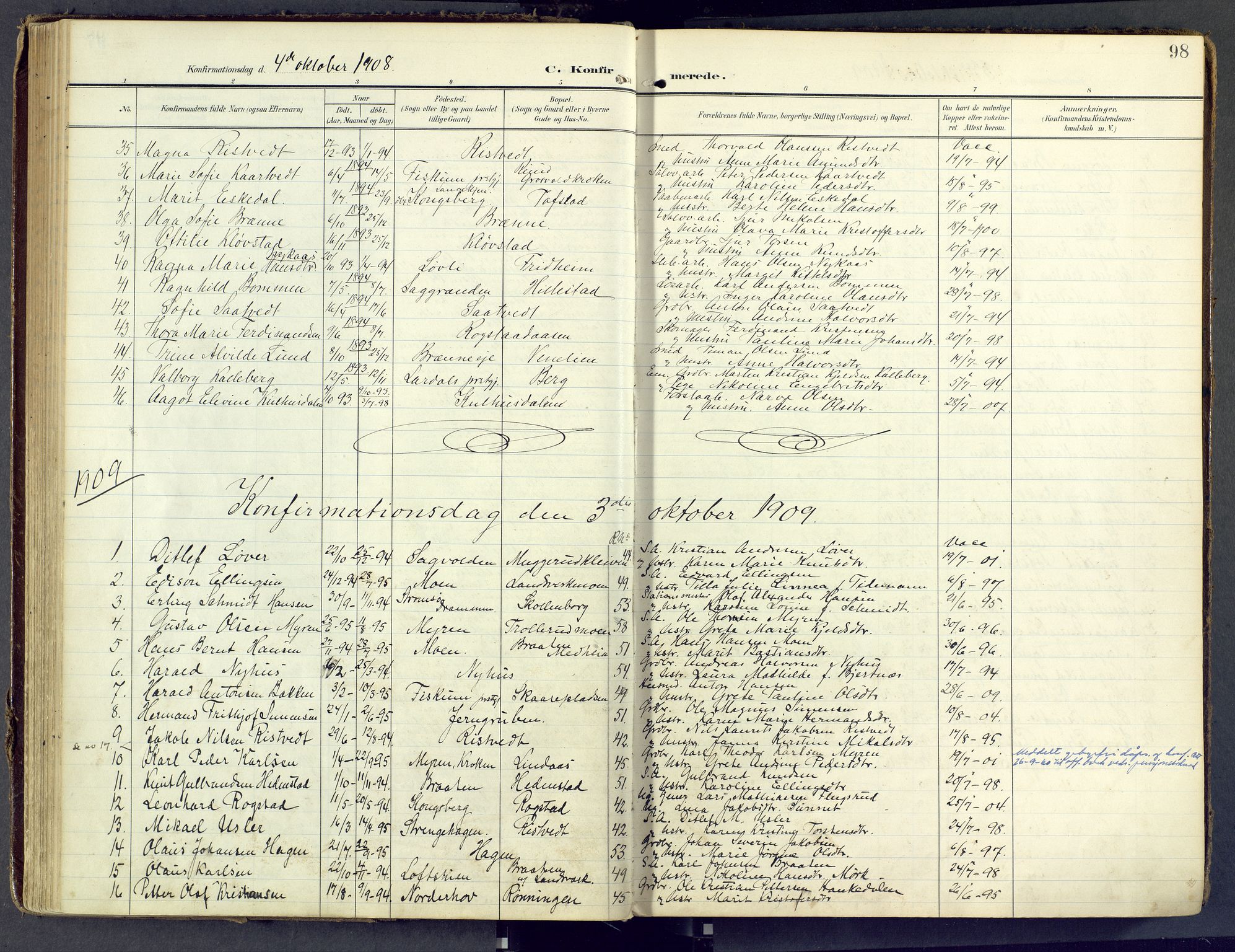 Sandsvær kirkebøker, AV/SAKO-A-244/F/Fd/L0002: Parish register (official) no. IV 2, 1906-1943, p. 98