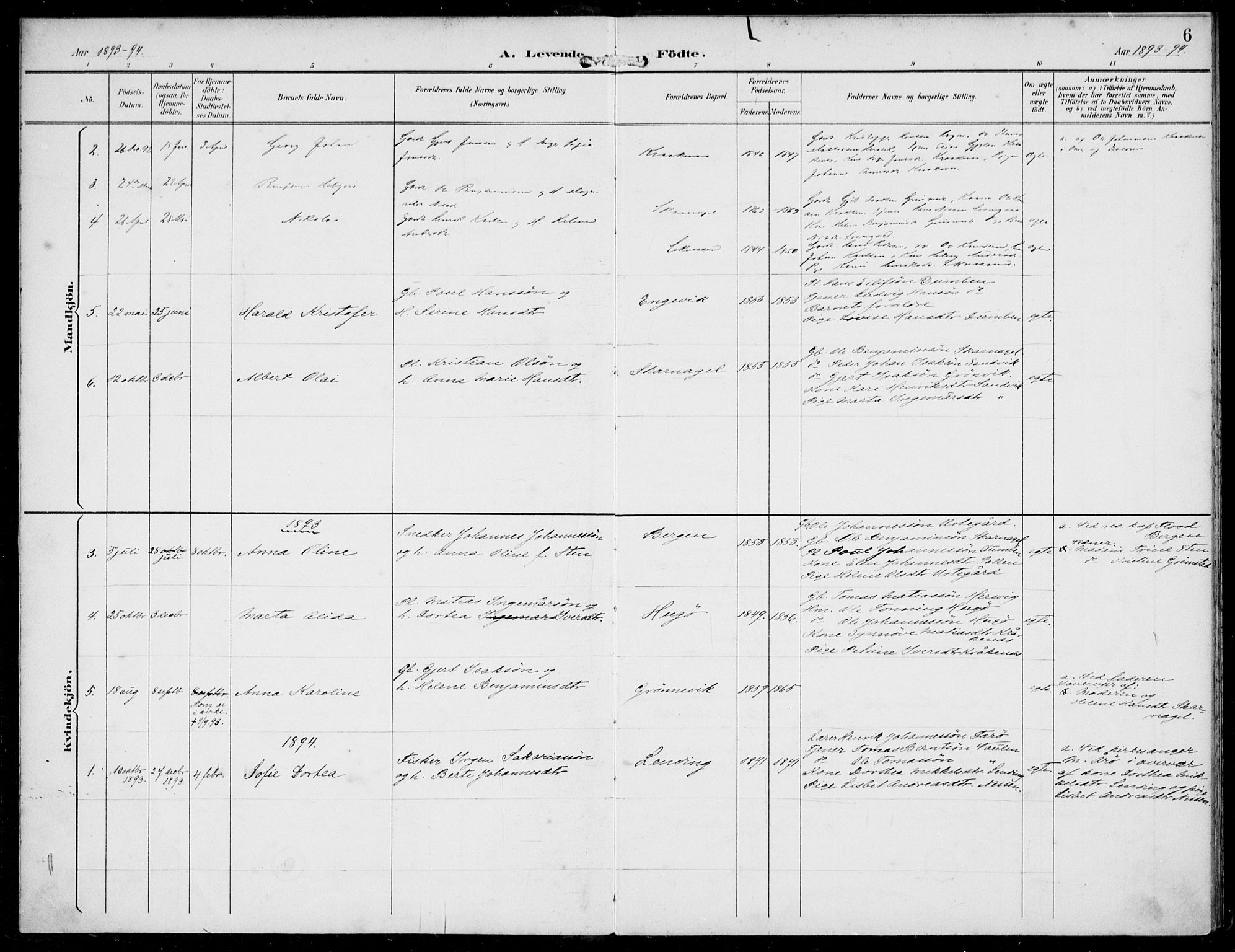 Solund sokneprestembete, SAB/A-81401: Parish register (official) no. B  1, 1891-1901, p. 6