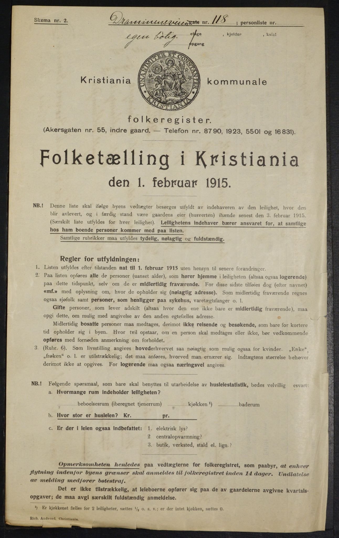 OBA, Municipal Census 1915 for Kristiania, 1915, p. 17119