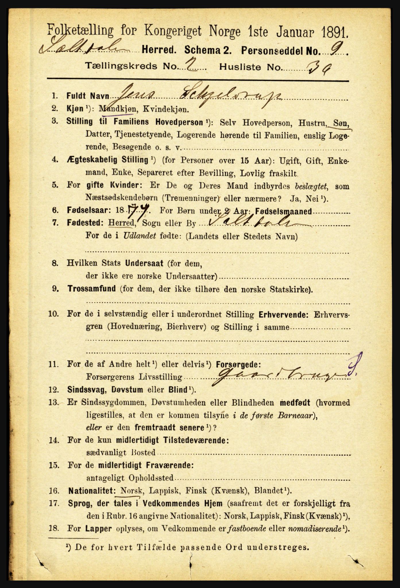 RA, 1891 census for 1840 Saltdal, 1891, p. 898