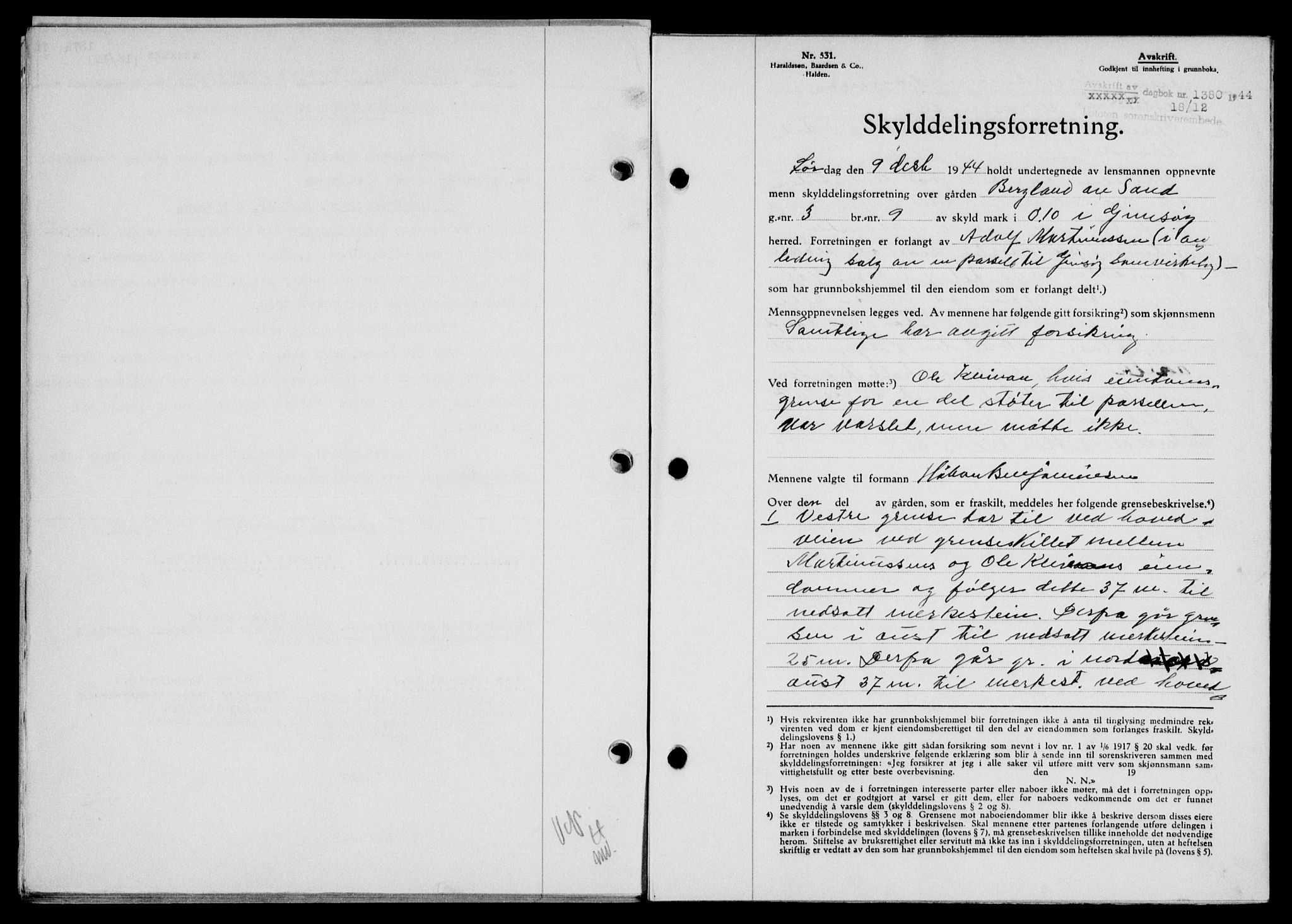 Lofoten sorenskriveri, SAT/A-0017/1/2/2C/L0013a: Mortgage book no. 13a, 1944-1946, Diary no: : 1380/1944