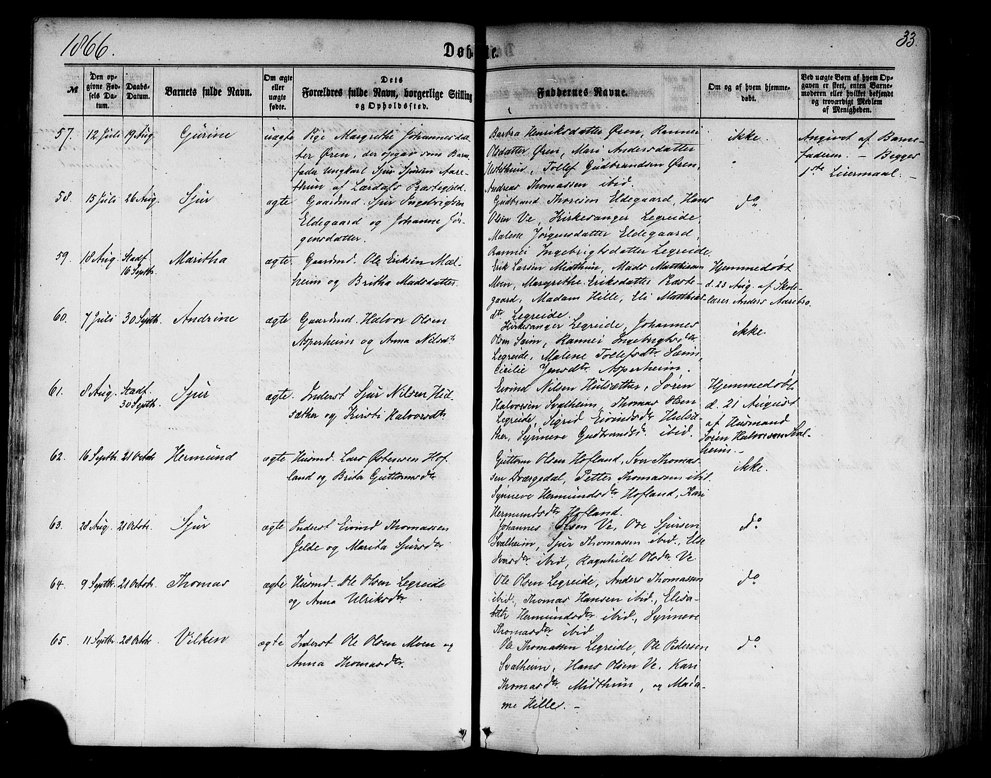 Årdal sokneprestembete, AV/SAB-A-81701: Parish register (official) no. A 3, 1863-1886, p. 33