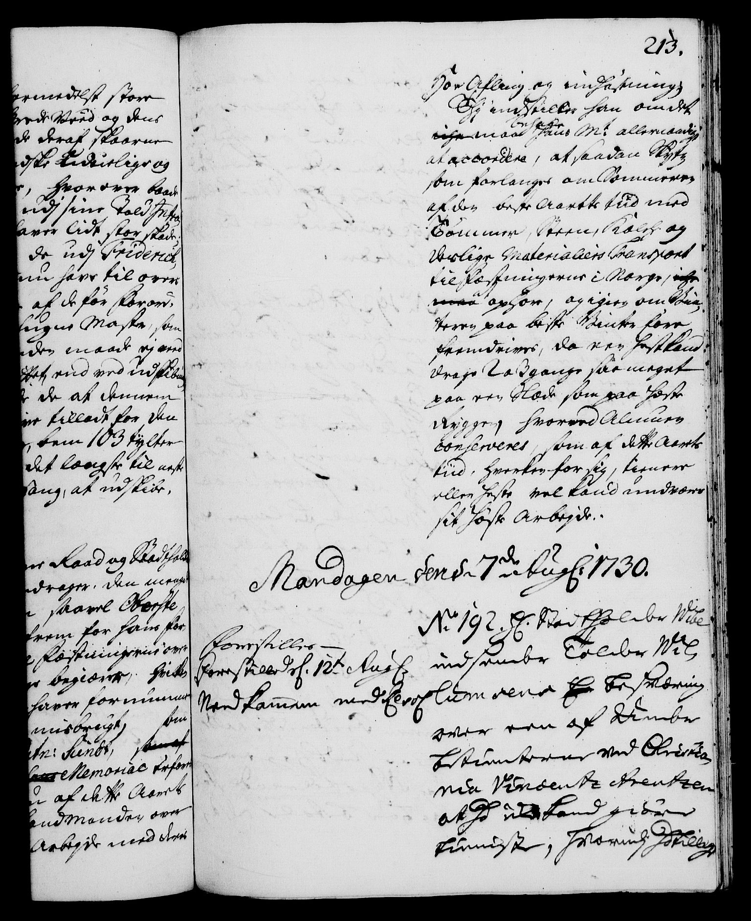 Rentekammeret, Kammerkanselliet, RA/EA-3111/G/Gh/Gha/L0012: Norsk ekstraktmemorialprotokoll (merket RK 53.57), 1730, p. 213