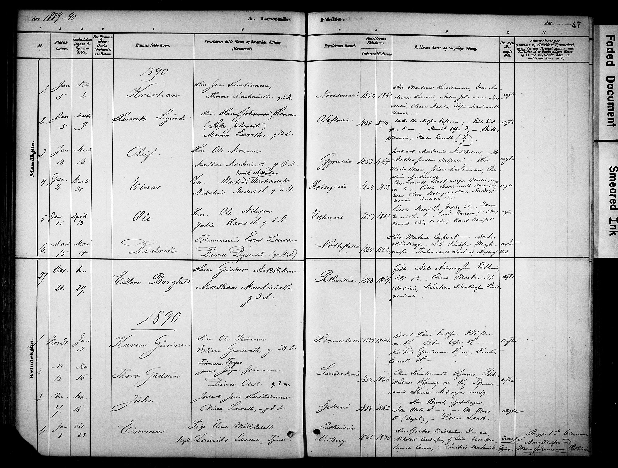 Stange prestekontor, SAH/PREST-002/K/L0019: Parish register (official) no. 19, 1880-1891, p. 47