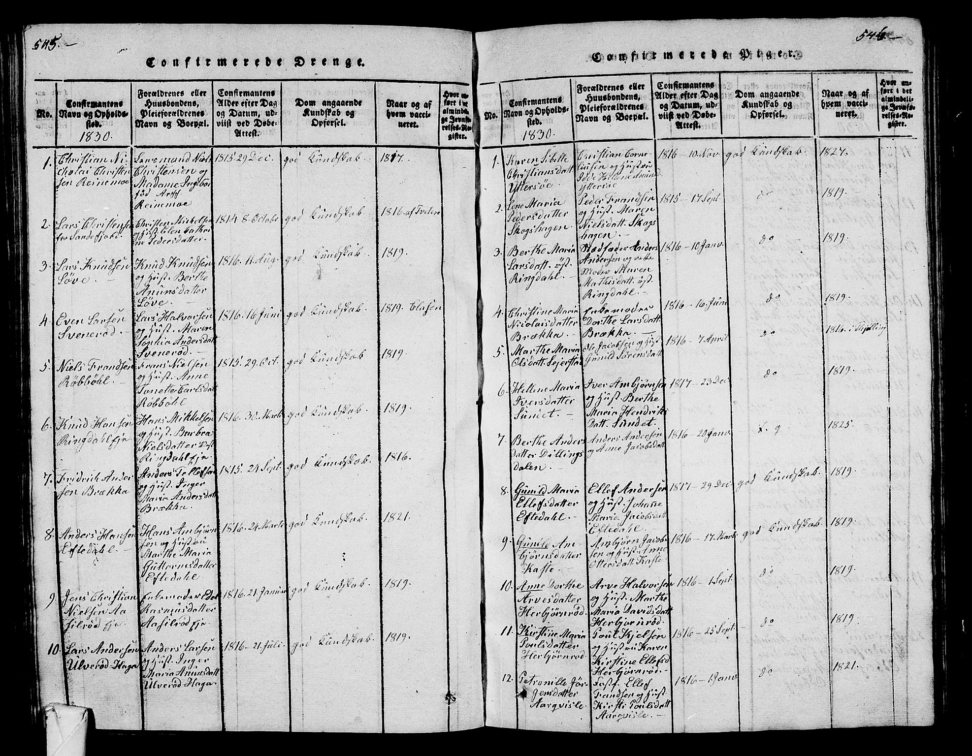 Hedrum kirkebøker, SAKO/A-344/G/Ga/L0003: Parish register (copy) no. I 3, 1817-1835, p. 545-546