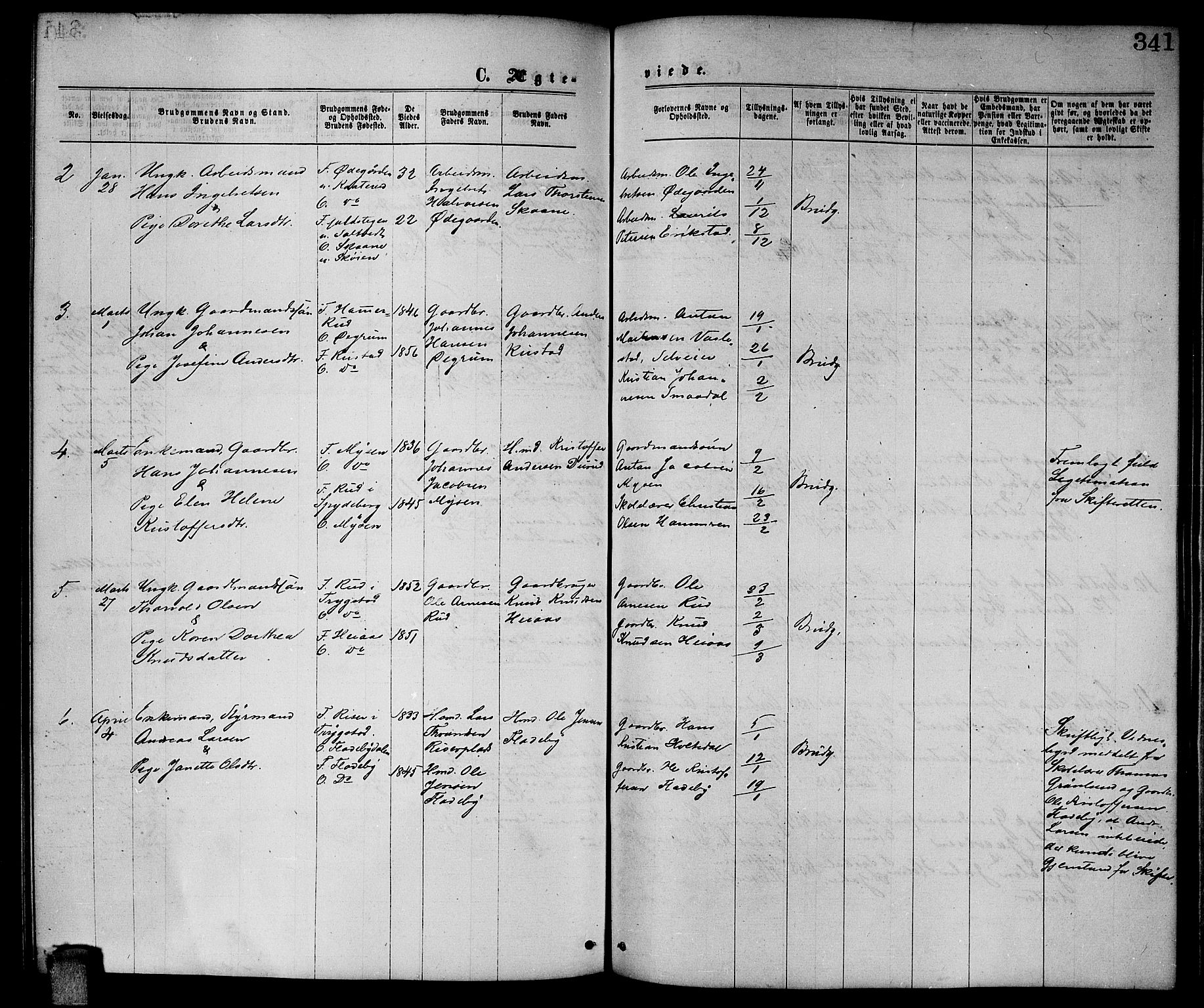 Enebakk prestekontor Kirkebøker, AV/SAO-A-10171c/G/Ga/L0005: Parish register (copy) no. I 5, 1867-1888, p. 341