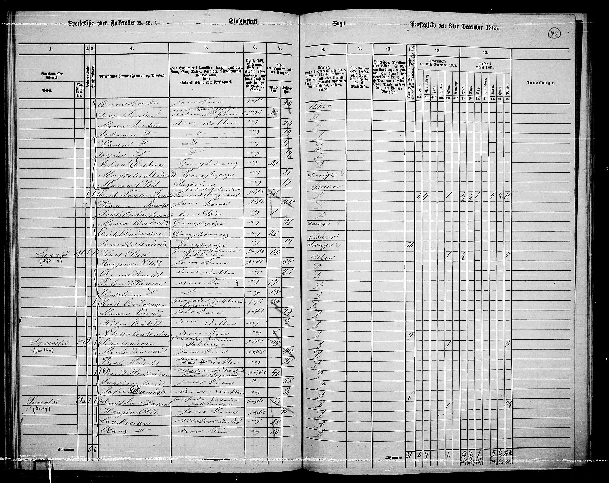 RA, 1865 census for Asker, 1865, p. 71