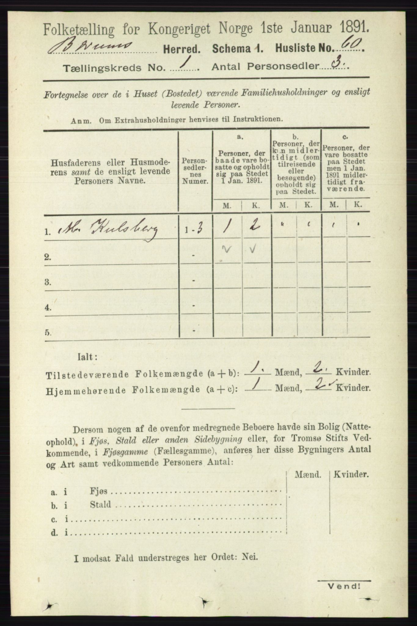 RA, 1891 census for 0219 Bærum, 1891, p. 106