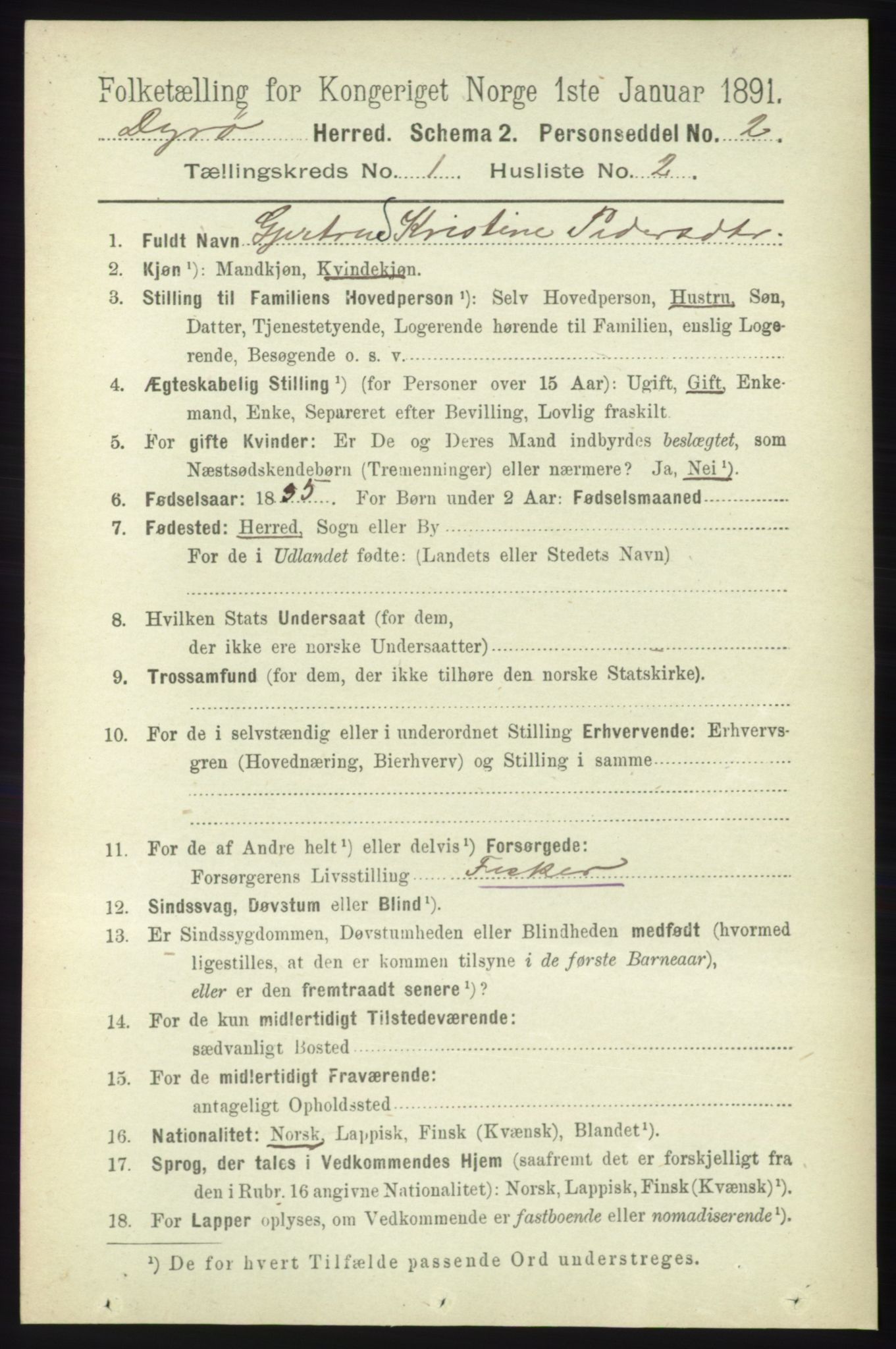 RA, 1891 census for 1926 Dyrøy, 1891, p. 78