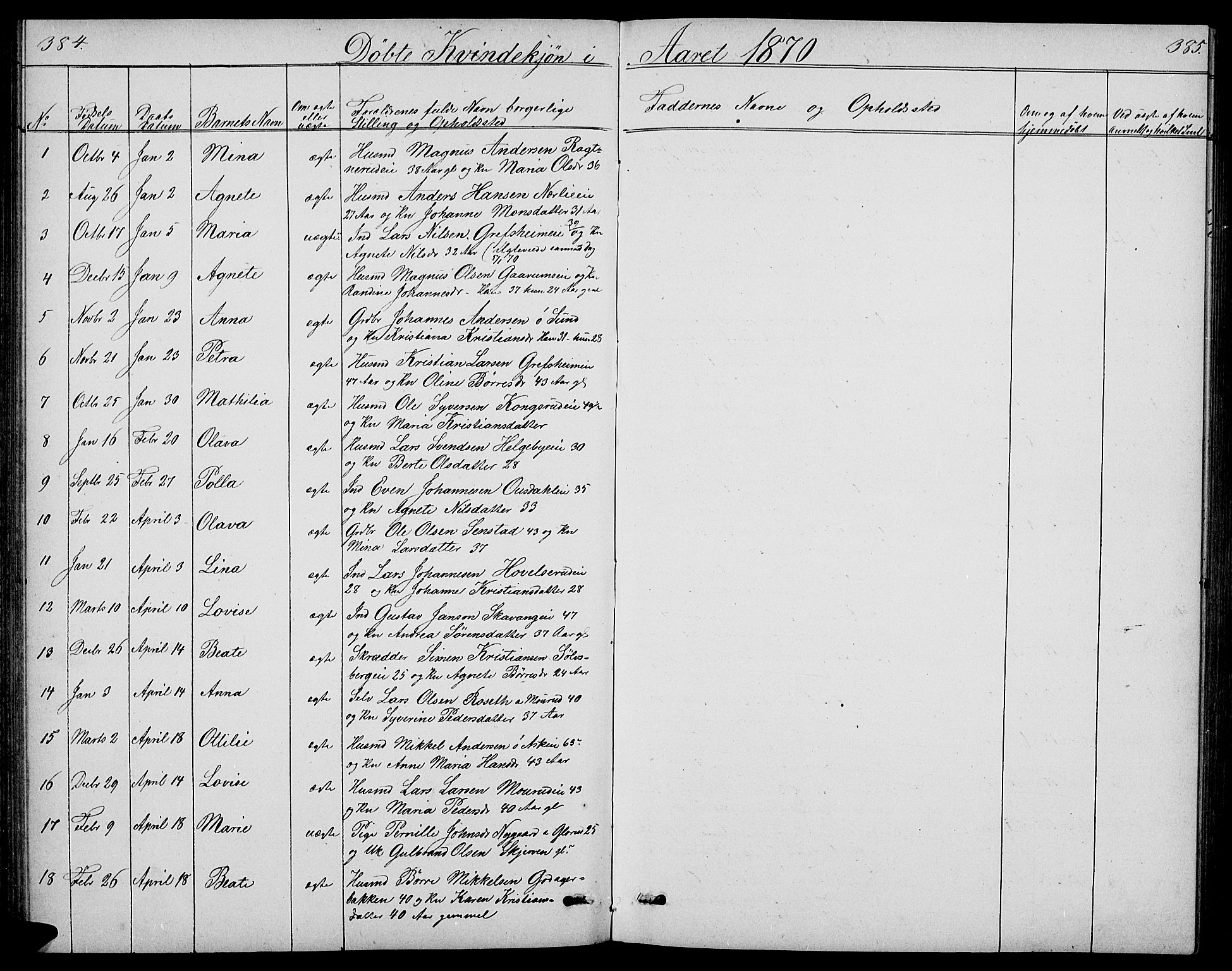 Nes prestekontor, Hedmark, SAH/PREST-020/L/La/L0005: Parish register (copy) no. 5, 1852-1889, p. 384-385