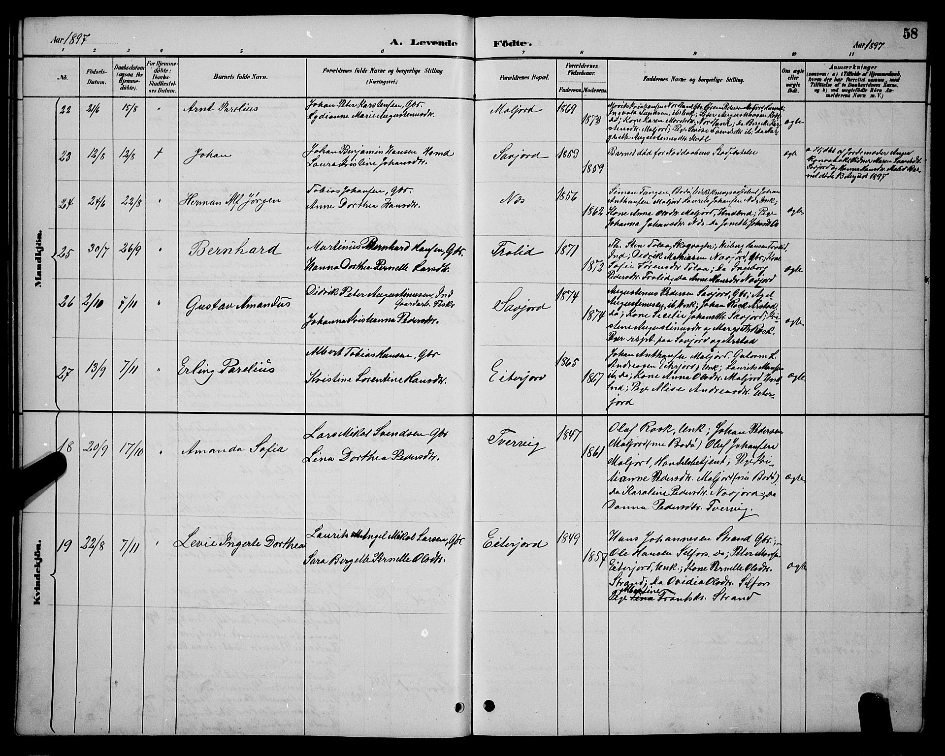 Ministerialprotokoller, klokkerbøker og fødselsregistre - Nordland, AV/SAT-A-1459/846/L0654: Parish register (copy) no. 846C04, 1887-1901, p. 58