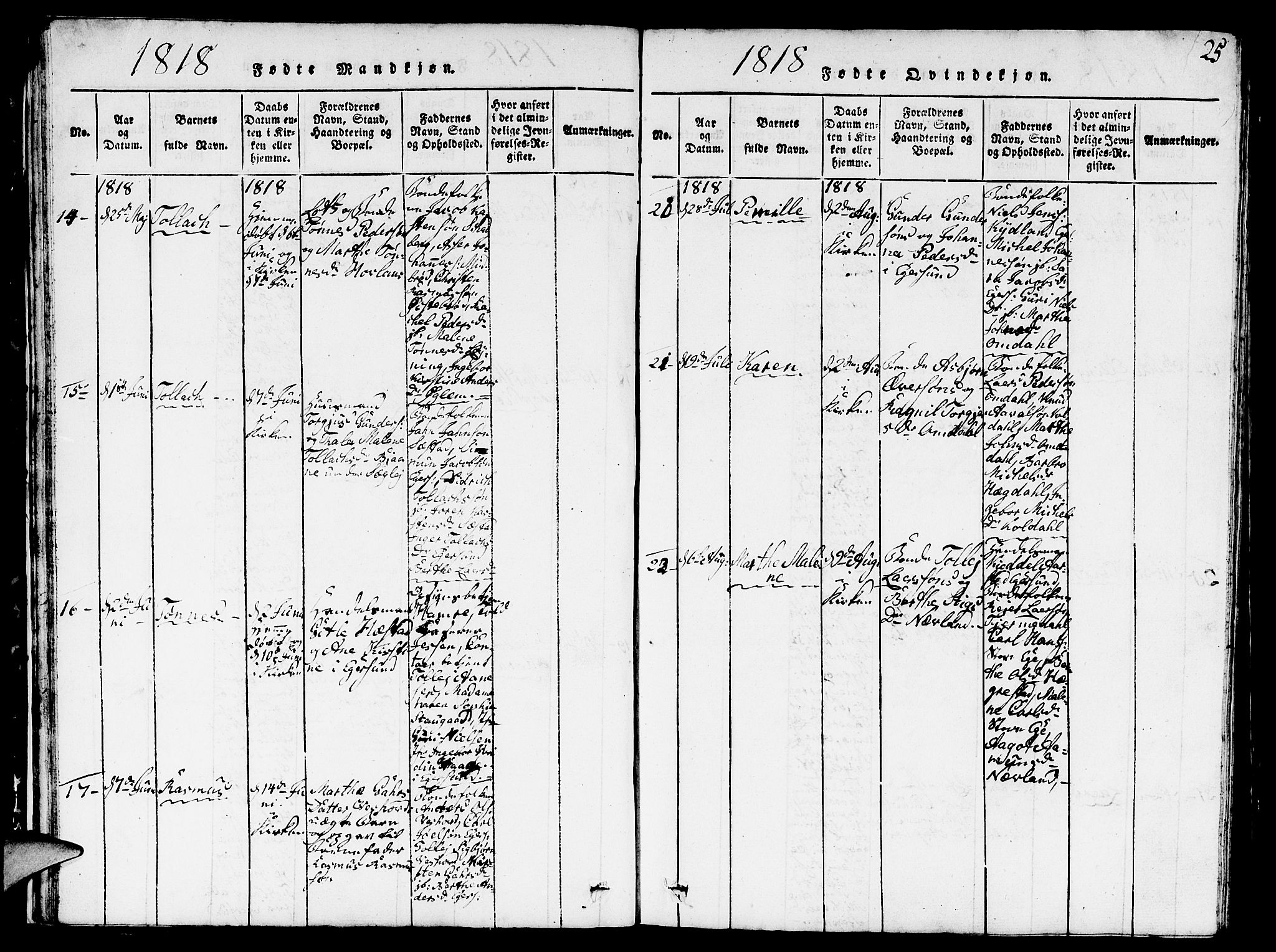 Eigersund sokneprestkontor, AV/SAST-A-101807/S09/L0001: Parish register (copy) no. B 1, 1815-1827, p. 25