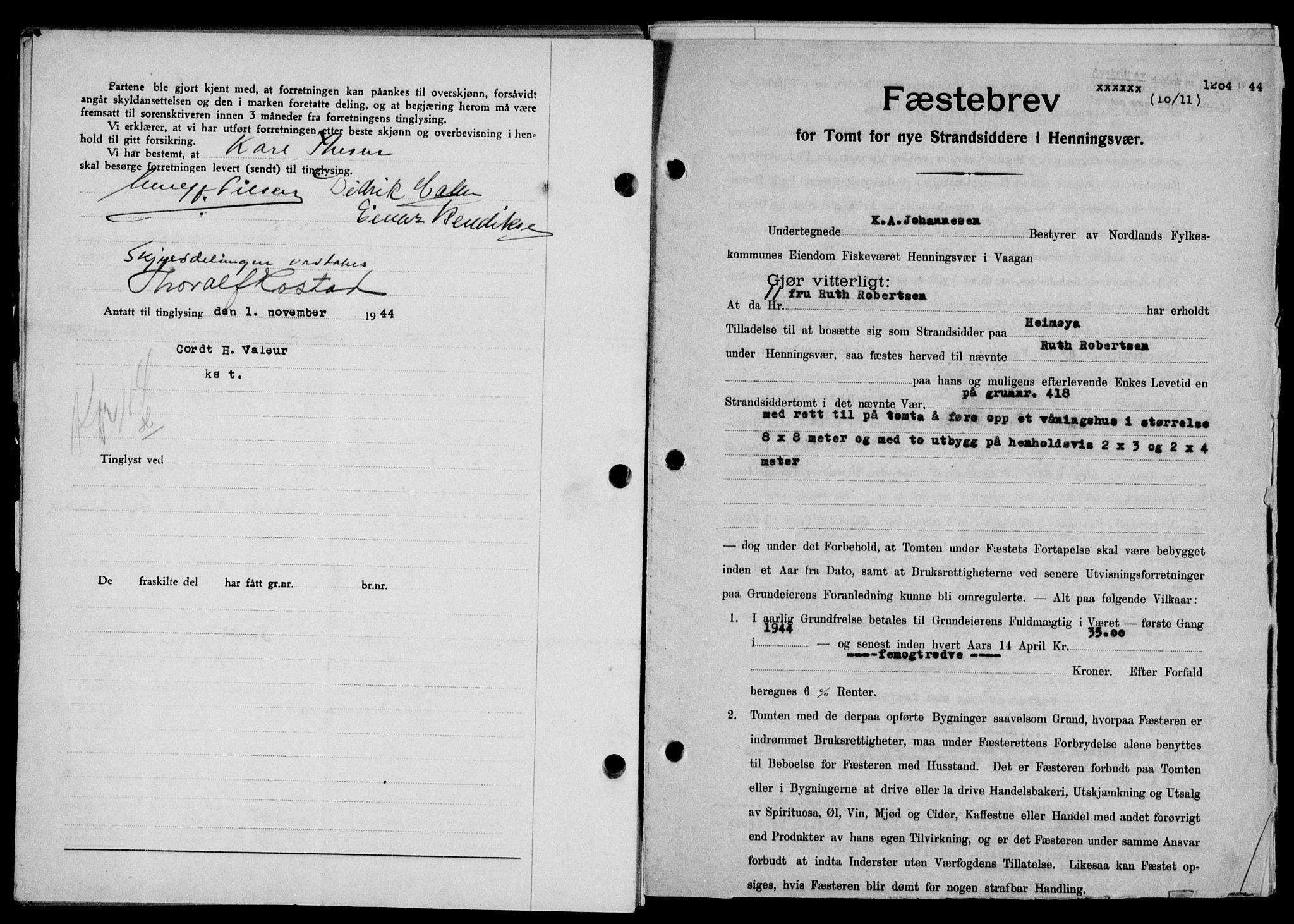 Lofoten sorenskriveri, SAT/A-0017/1/2/2C/L0012a: Mortgage book no. 12a, 1943-1944, Diary no: : 1204/1944