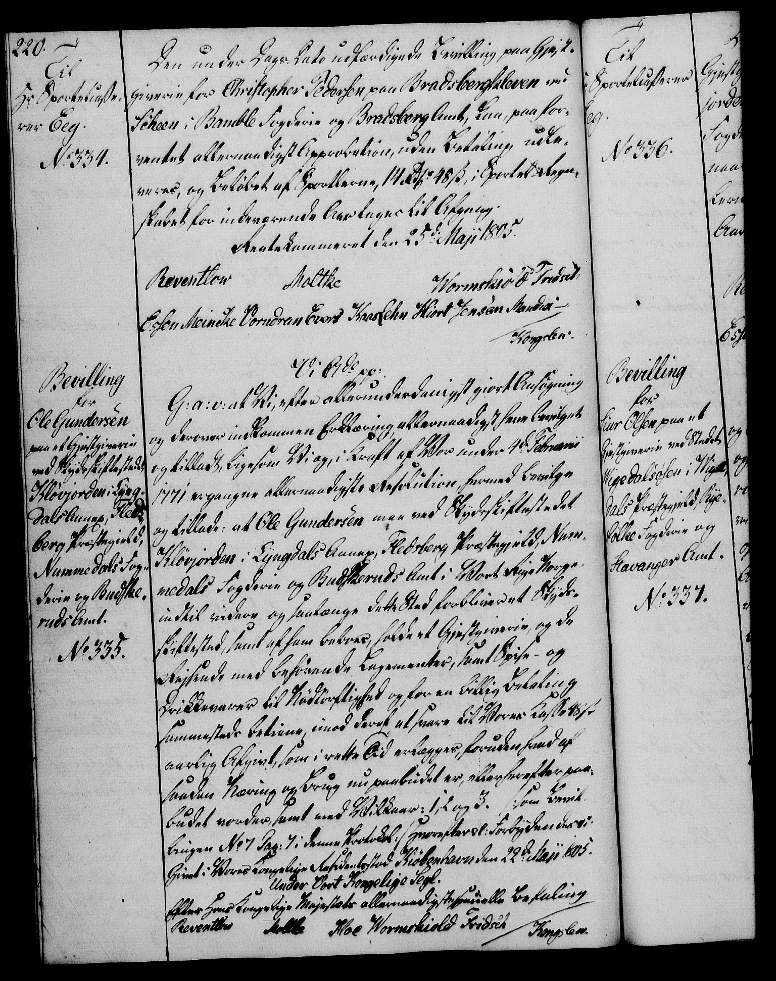Rentekammeret, Kammerkanselliet, RA/EA-3111/G/Gg/Gga/L0018: Norsk ekspedisjonsprotokoll med register (merket RK 53.18), 1804-1806, p. 220