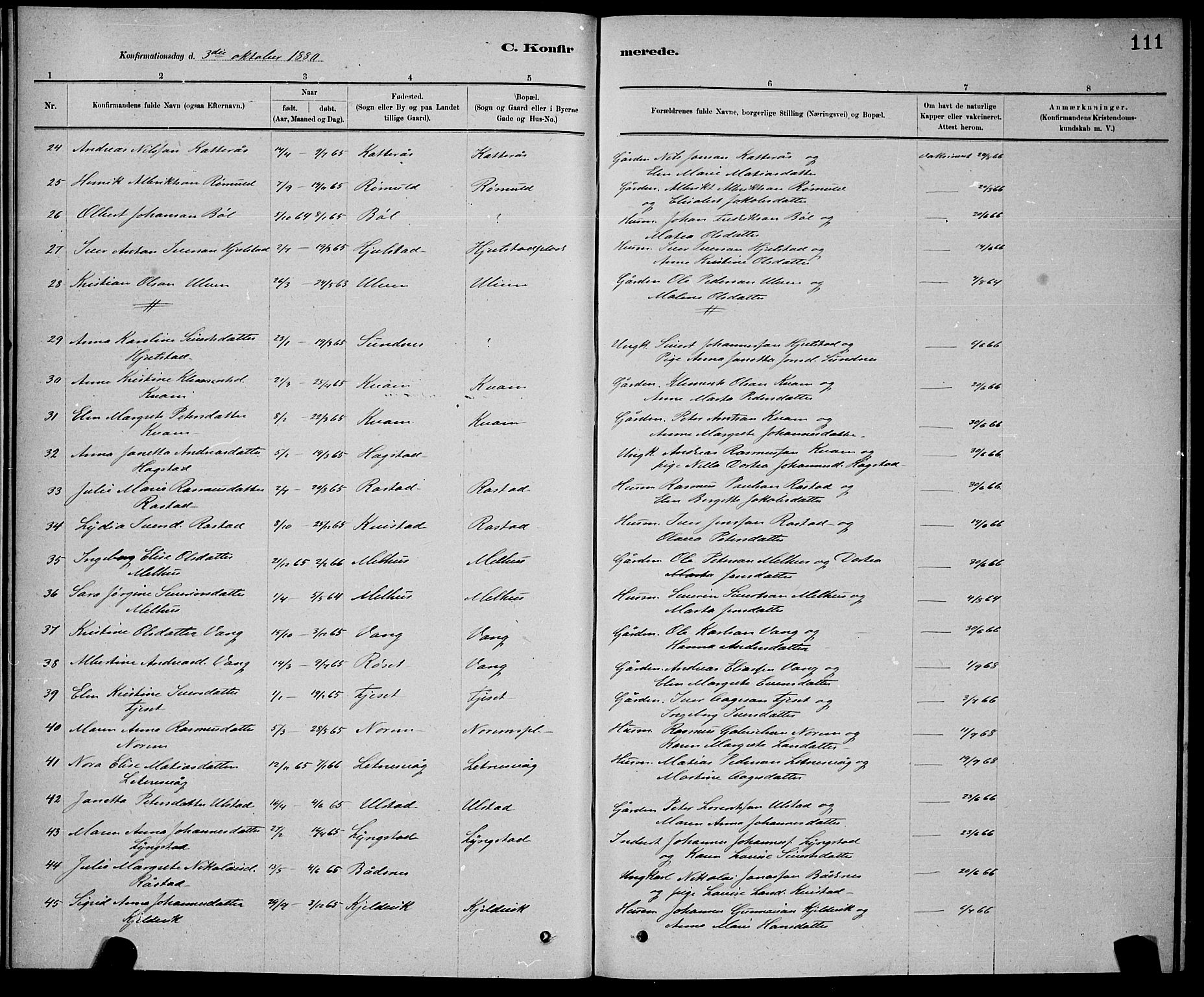 Ministerialprotokoller, klokkerbøker og fødselsregistre - Nord-Trøndelag, SAT/A-1458/730/L0301: Parish register (copy) no. 730C04, 1880-1897, p. 111