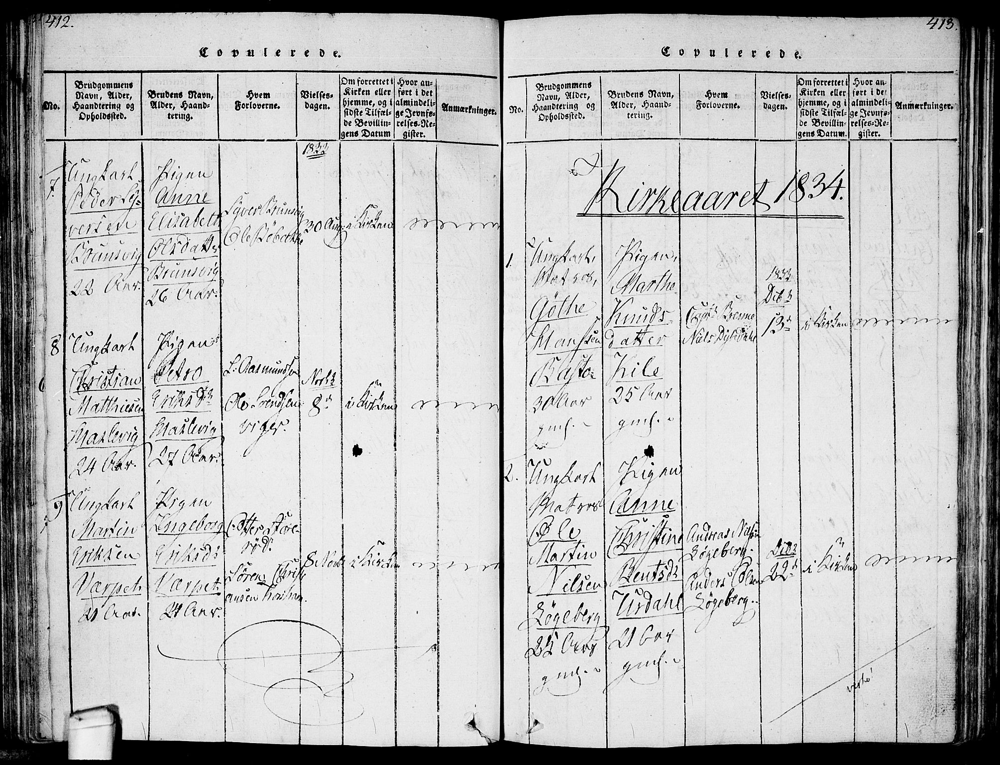 Hvaler prestekontor Kirkebøker, SAO/A-2001/F/Fa/L0005: Parish register (official) no. I 5, 1816-1845, p. 412-413