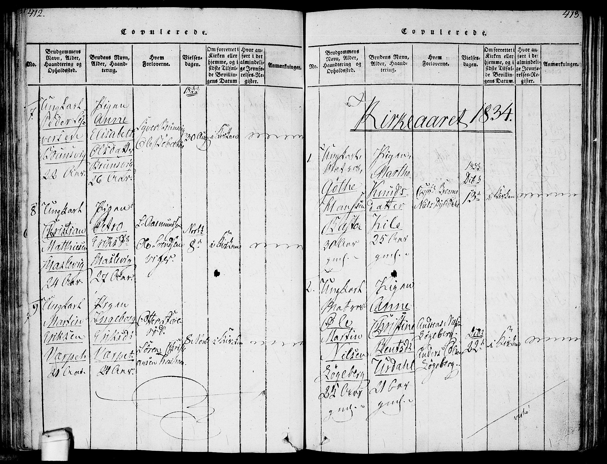 Hvaler prestekontor Kirkebøker, AV/SAO-A-2001/F/Fa/L0005: Parish register (official) no. I 5, 1816-1845, p. 412-413