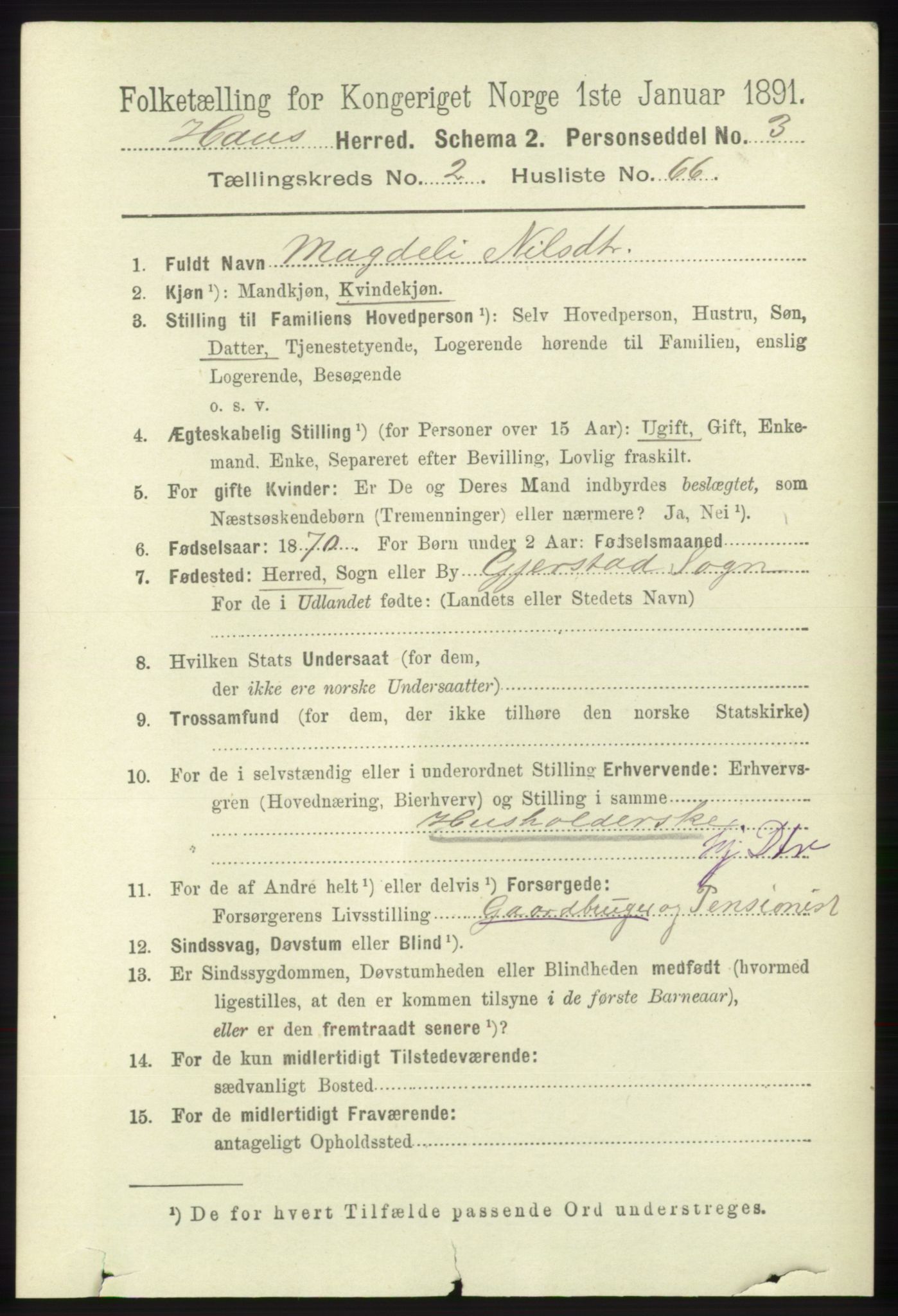 RA, 1891 census for 1250 Haus, 1891, p. 890