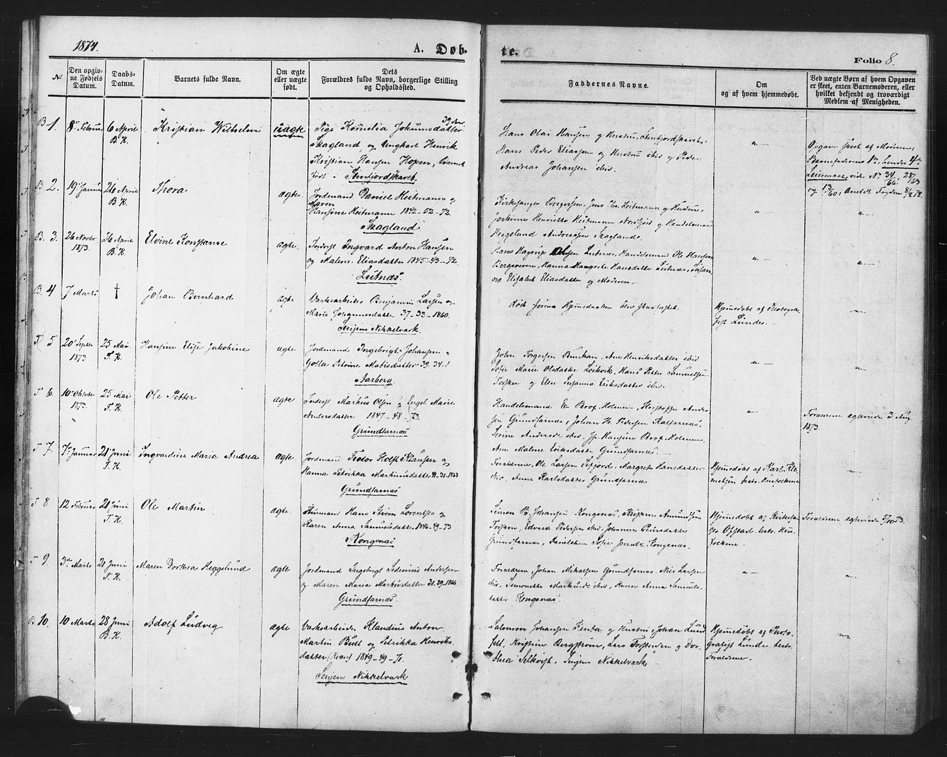 Berg sokneprestkontor, SATØ/S-1318/G/Ga/Gaa/L0003kirke: Parish register (official) no. 3, 1872-1879, p. 8