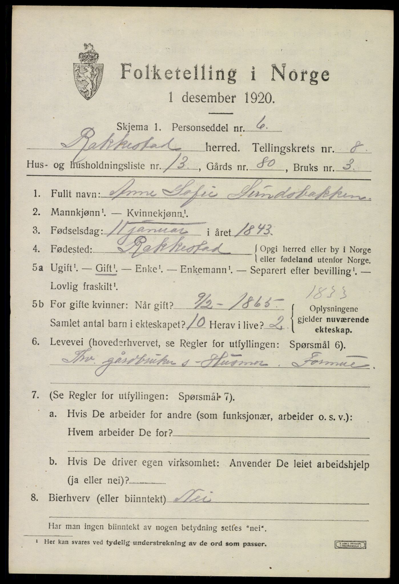 SAO, 1920 census for Rakkestad, 1920, p. 7387