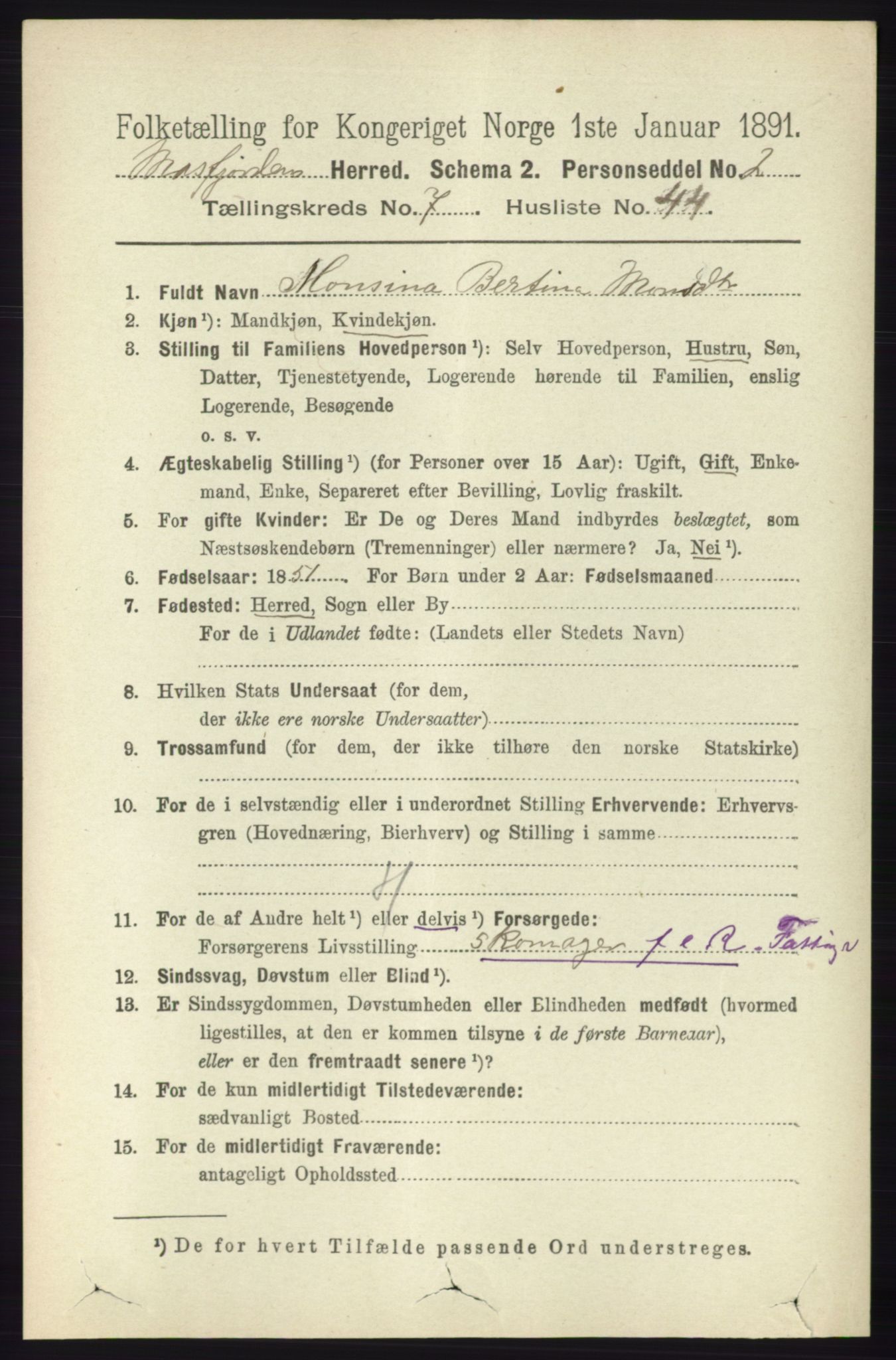 RA, 1891 census for 1266 Masfjorden, 1891, p. 1505