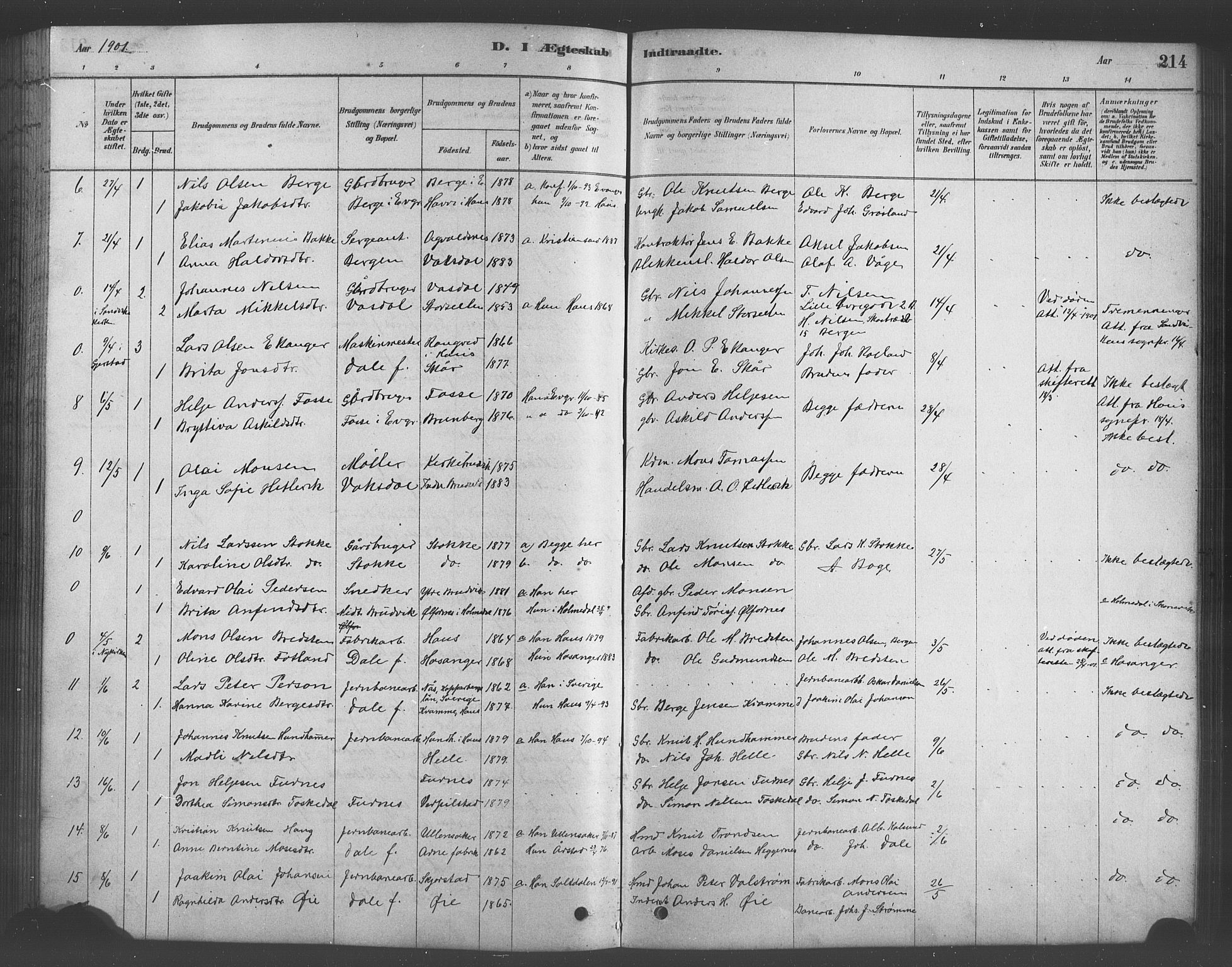 Bruvik Sokneprestembete, SAB/A-74701/H/Hab: Parish register (copy) no. A 1, 1878-1907, p. 214