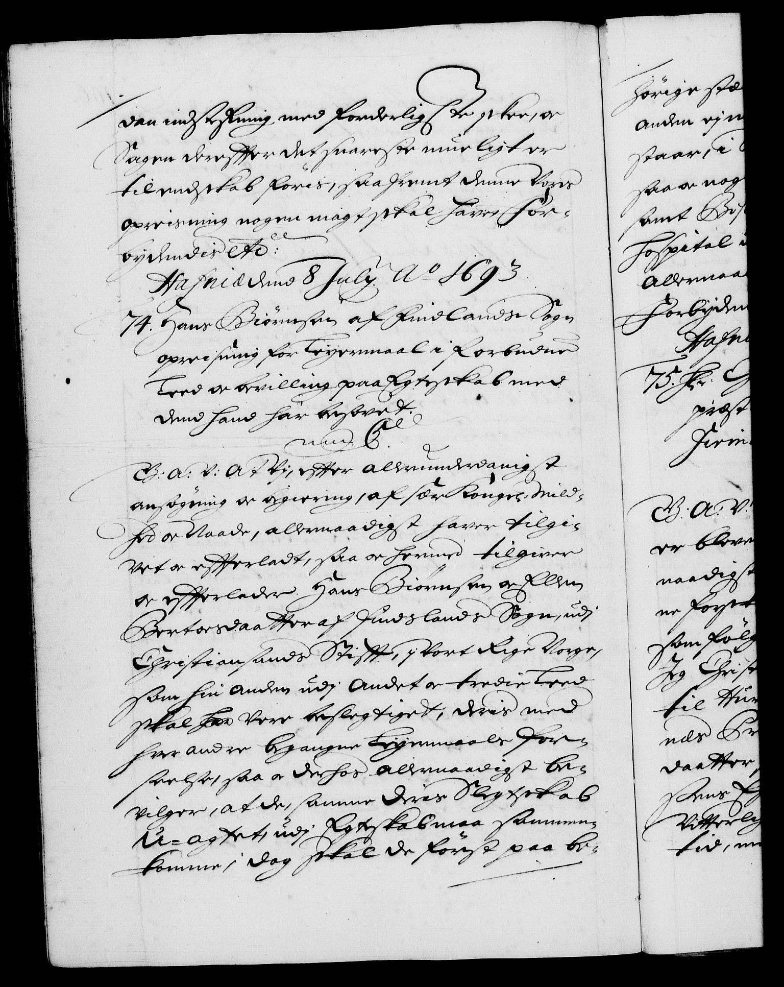 Danske Kanselli 1572-1799, RA/EA-3023/F/Fc/Fca/Fcaa/L0016: Norske registre (mikrofilm), 1692-1697, p. 106b