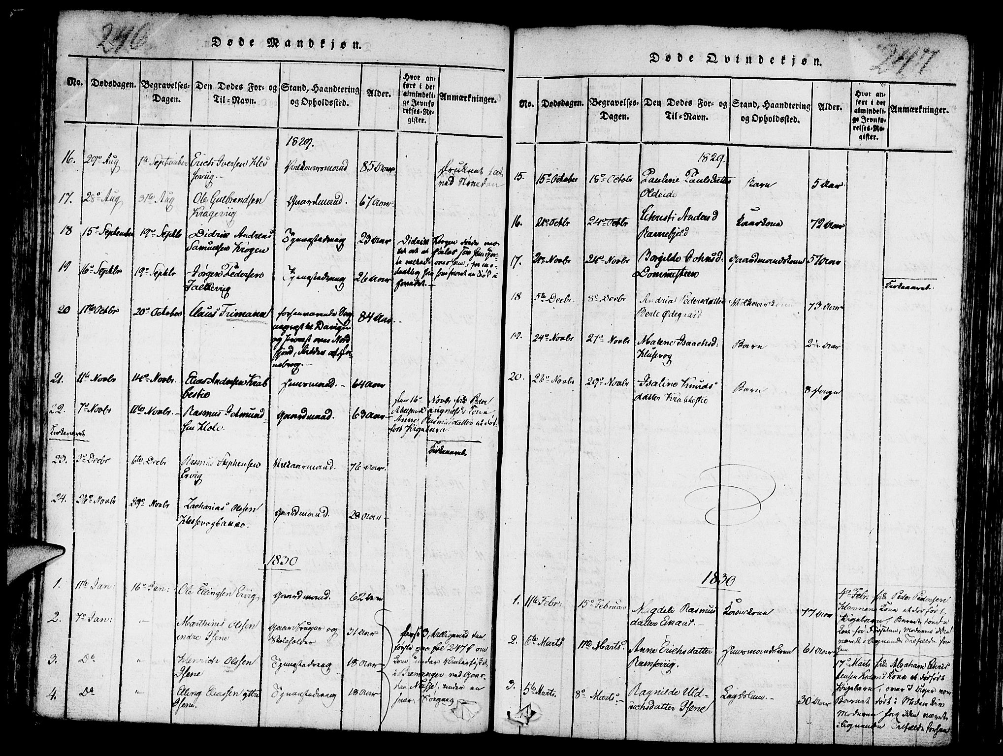 Davik sokneprestembete, AV/SAB-A-79701/H/Haa/Haaa/L0003: Parish register (official) no. A 3, 1816-1830, p. 246-247