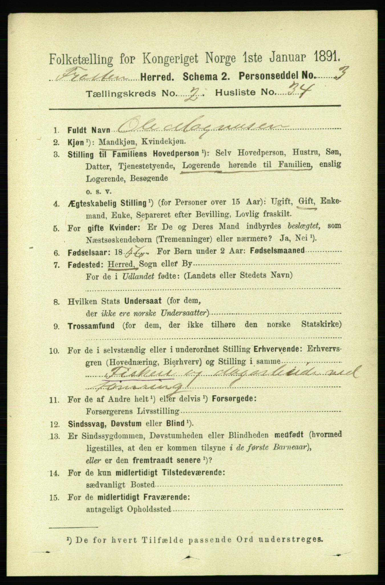 RA, 1891 census for 1717 Frosta, 1891, p. 1279