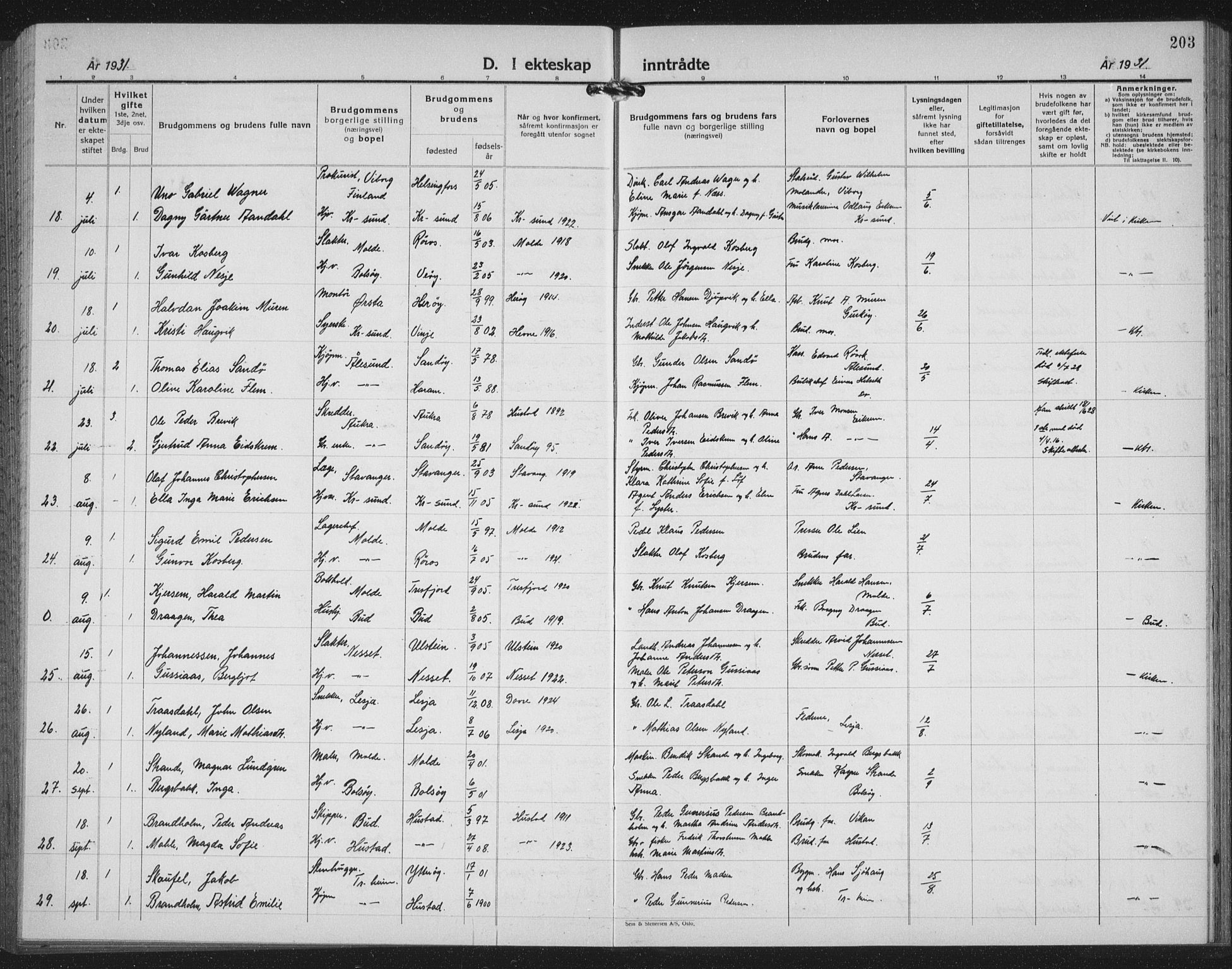 Ministerialprotokoller, klokkerbøker og fødselsregistre - Møre og Romsdal, SAT/A-1454/558/L0704: Parish register (copy) no. 558C05, 1921-1942, p. 203