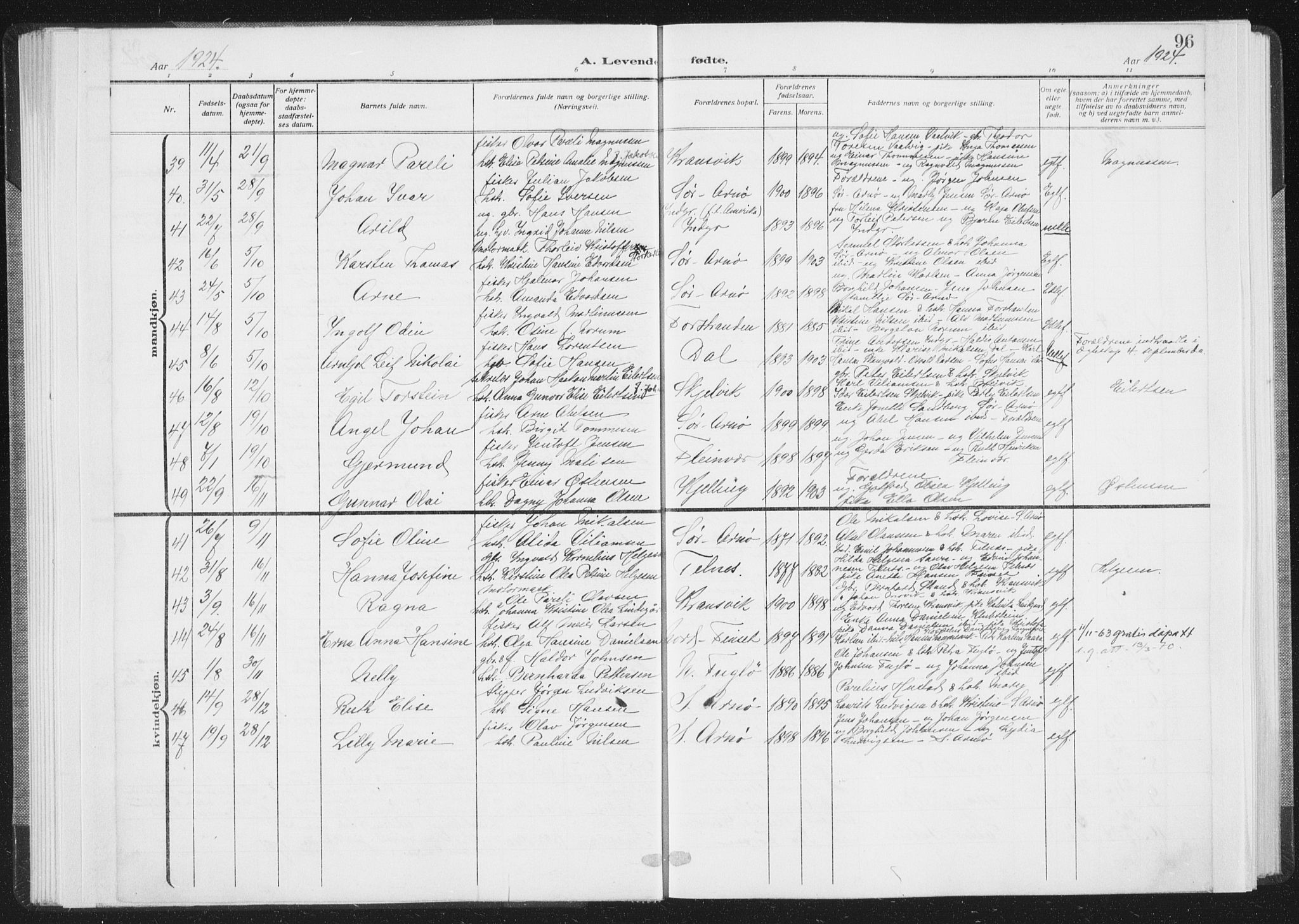 Ministerialprotokoller, klokkerbøker og fødselsregistre - Nordland, AV/SAT-A-1459/805/L0104: Parish register (official) no. 805A09, 1909-1926, p. 96