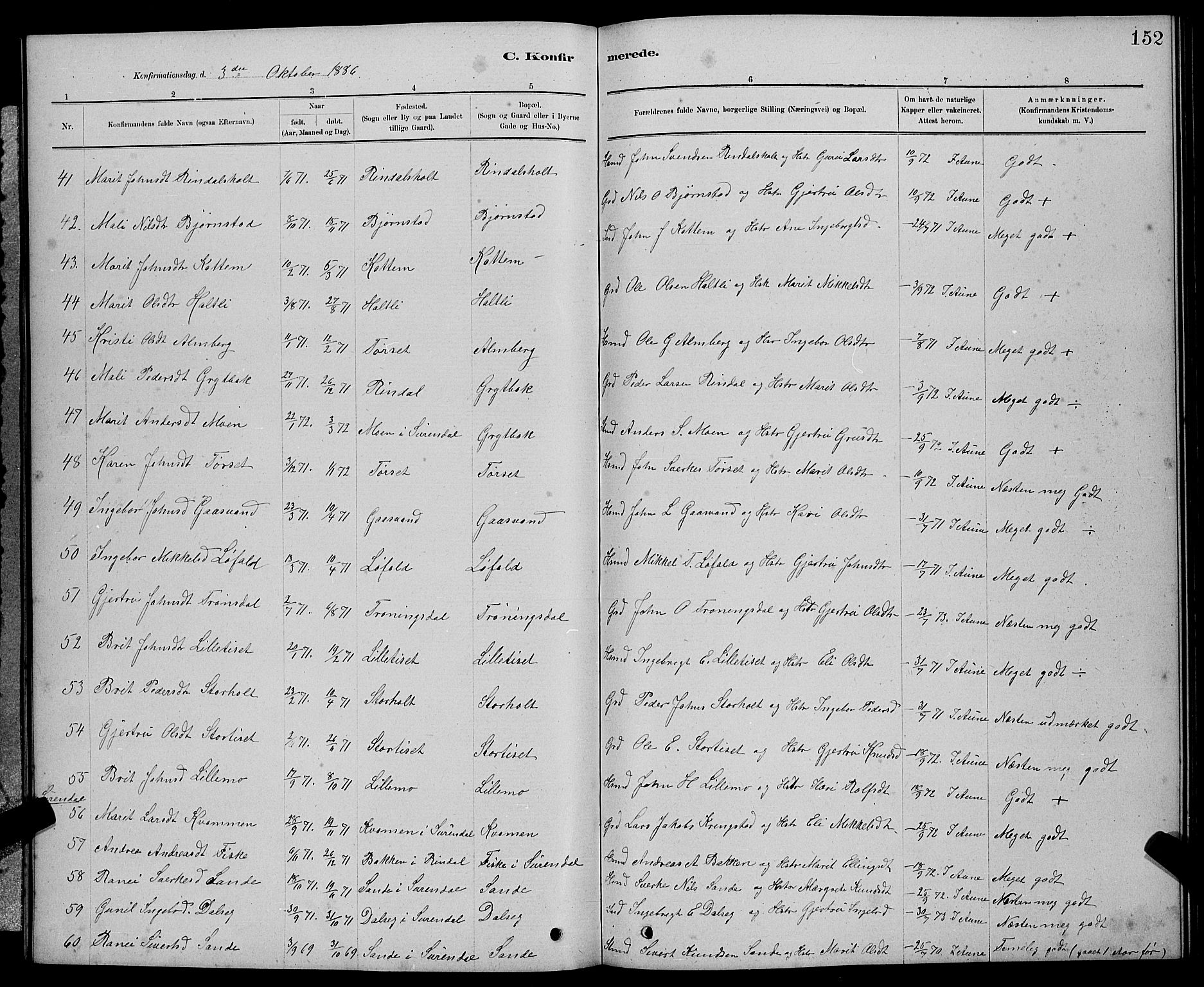 Ministerialprotokoller, klokkerbøker og fødselsregistre - Møre og Romsdal, AV/SAT-A-1454/598/L1077: Parish register (copy) no. 598C02, 1879-1891, p. 152