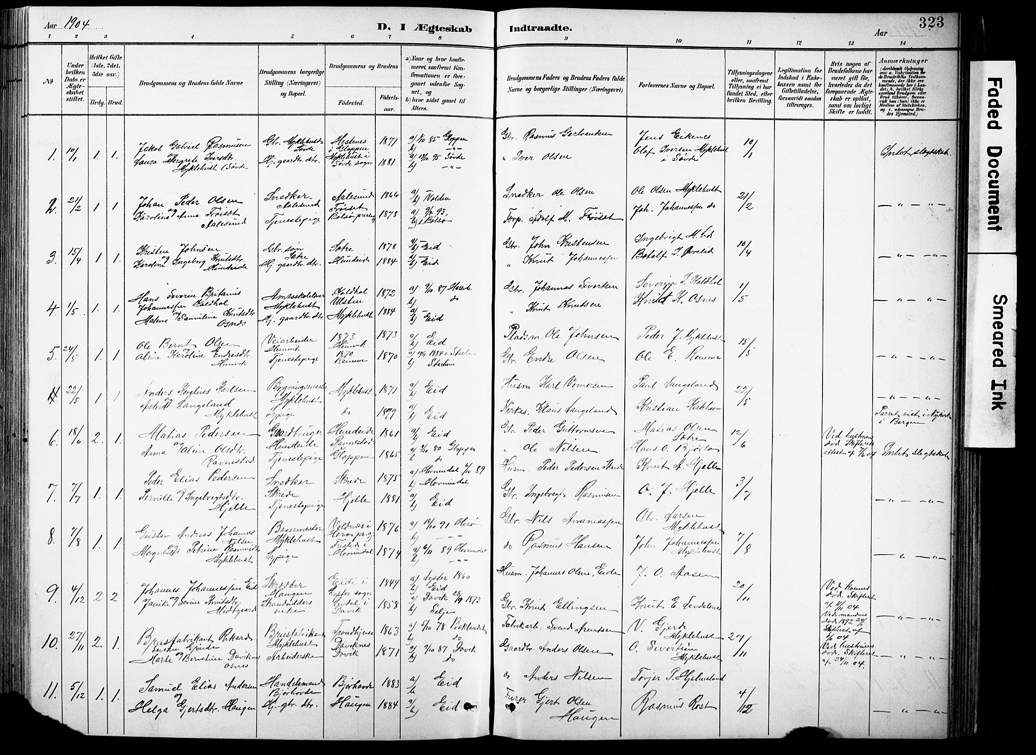 Eid sokneprestembete, AV/SAB-A-82301/H/Hab/Habb/L0002: Parish register (copy) no. B 2, 1882-1907, p. 323