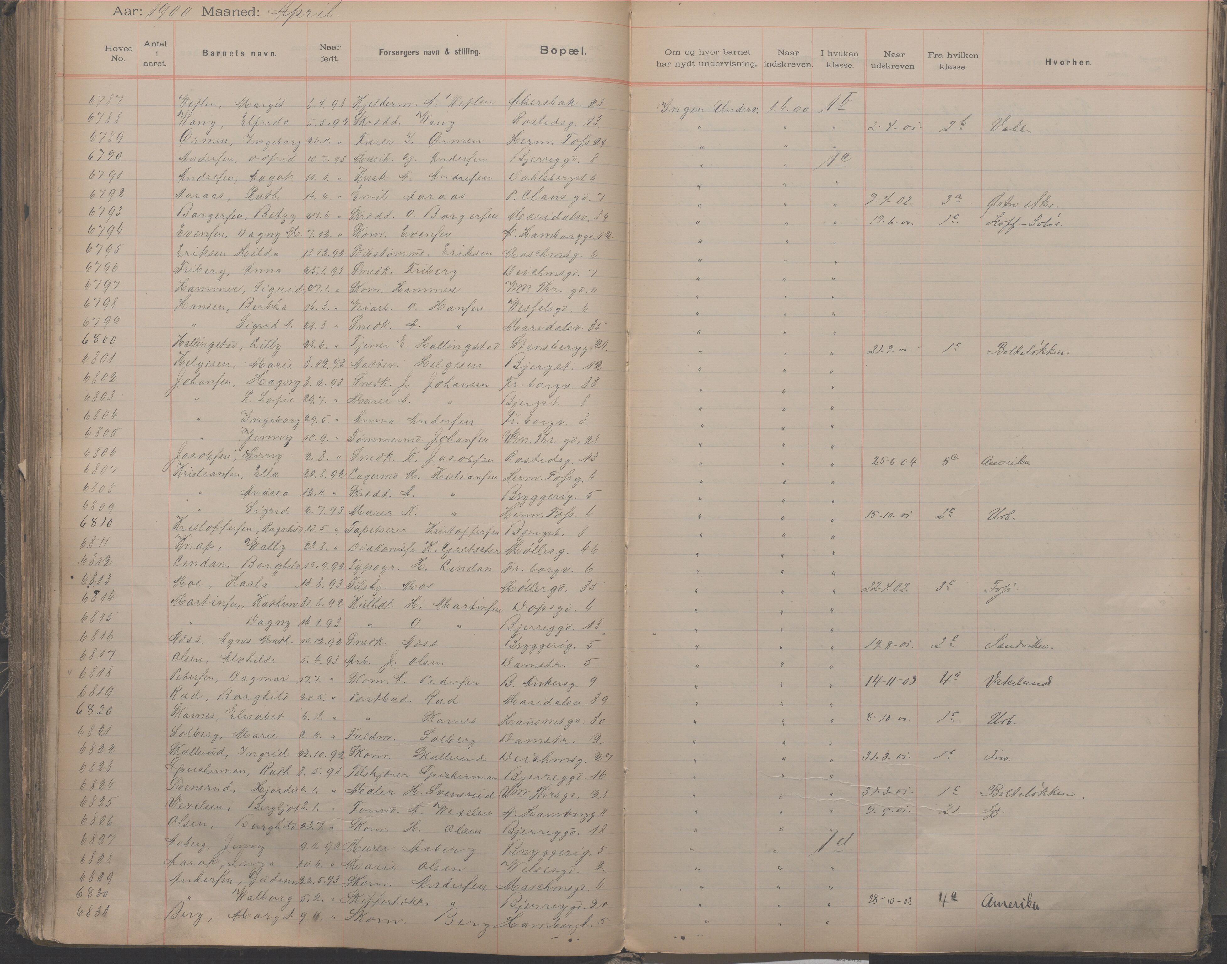Møllergata skole, OBA/A-20129/F/Fa/L0001: Ut-/innskrivningsprotokoll, 1889-1907, p. 156
