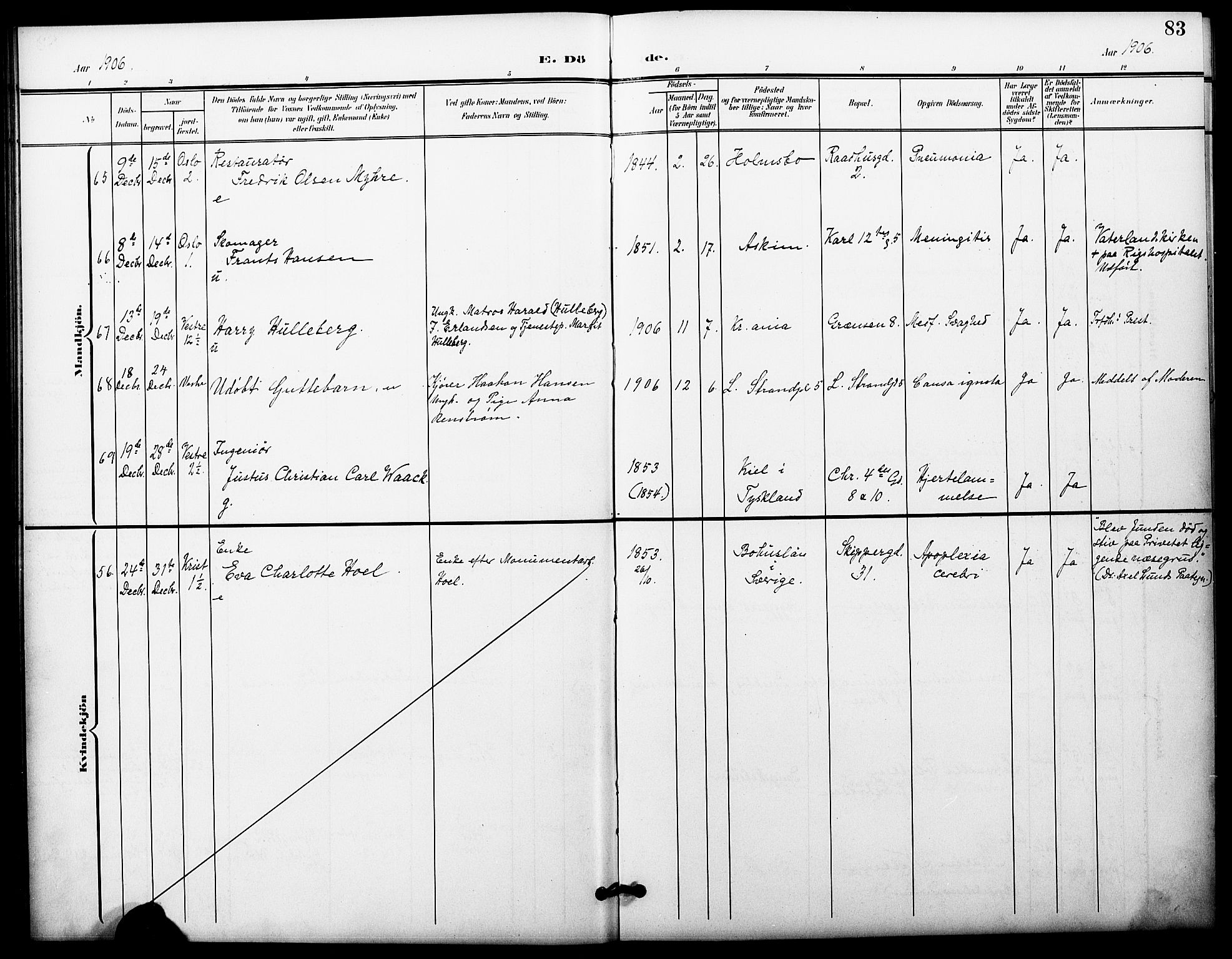 Oslo domkirke Kirkebøker, AV/SAO-A-10752/F/Fa/L0036: Parish register (official) no. 36, 1901-1919, p. 83