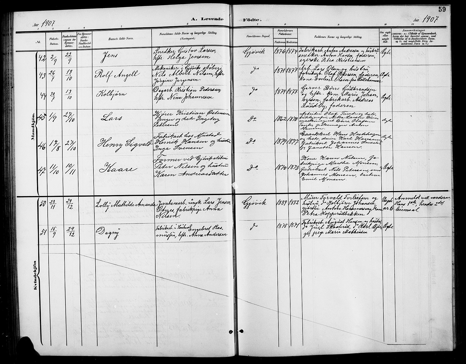 Vardal prestekontor, AV/SAH-PREST-100/H/Ha/Hab/L0012: Parish register (copy) no. 12, 1902-1911, p. 59