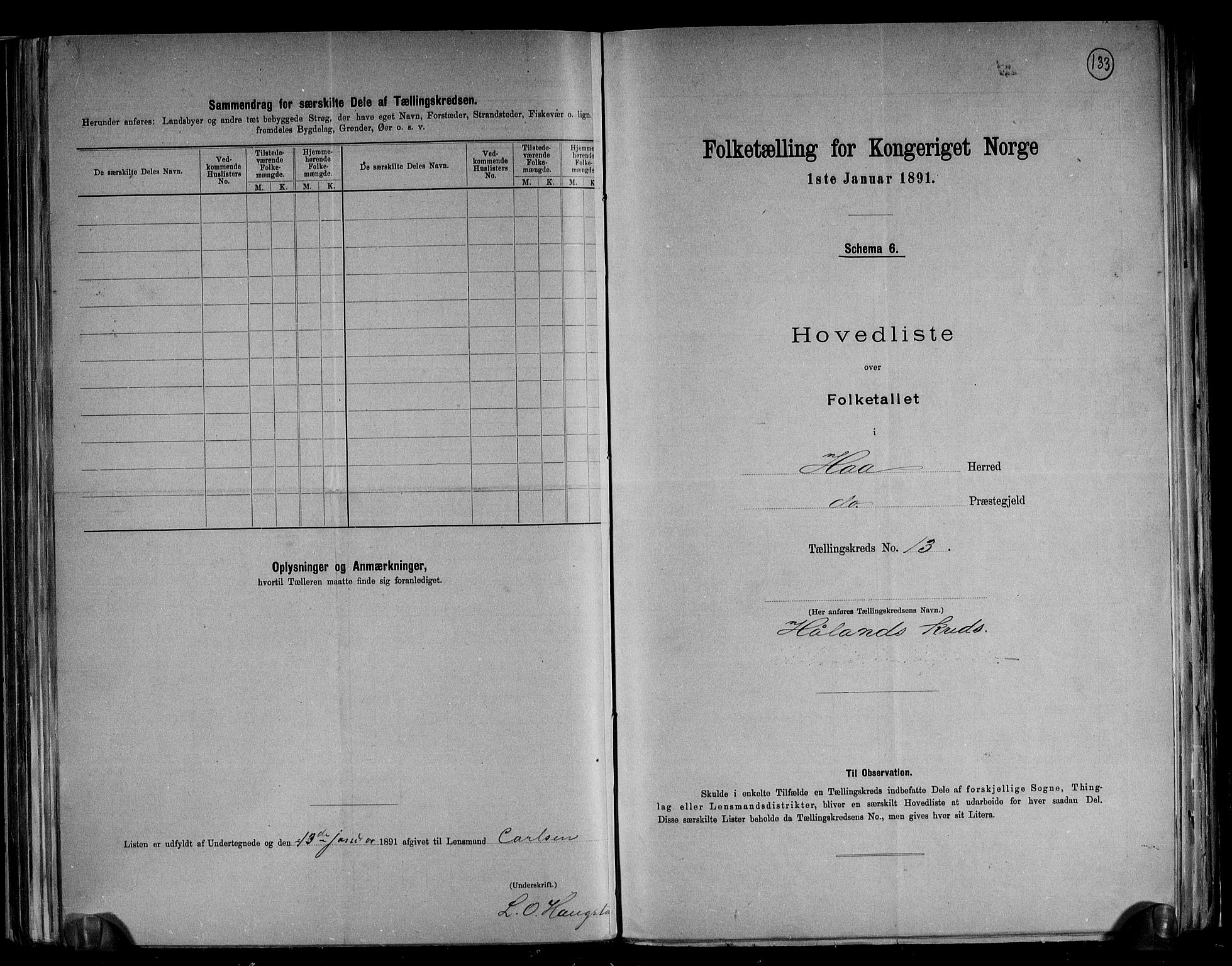 RA, 1891 census for 1119 Hå, 1891, p. 30