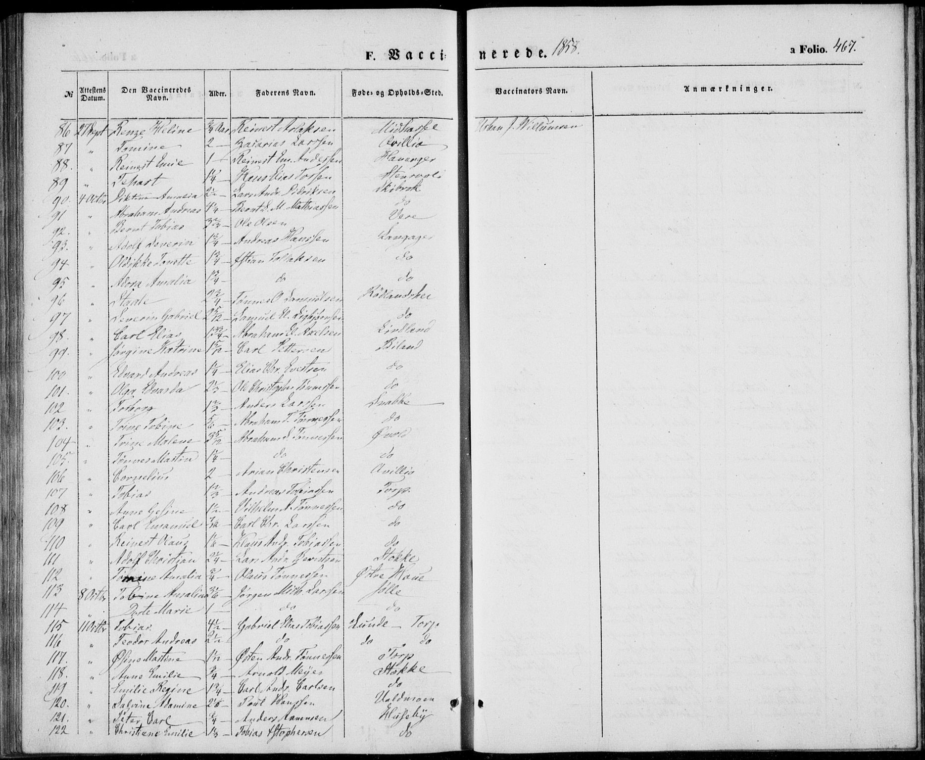 Lista sokneprestkontor, AV/SAK-1111-0027/F/Fb/L0002: Parish register (copy) no. B 2, 1847-1862, p. 467