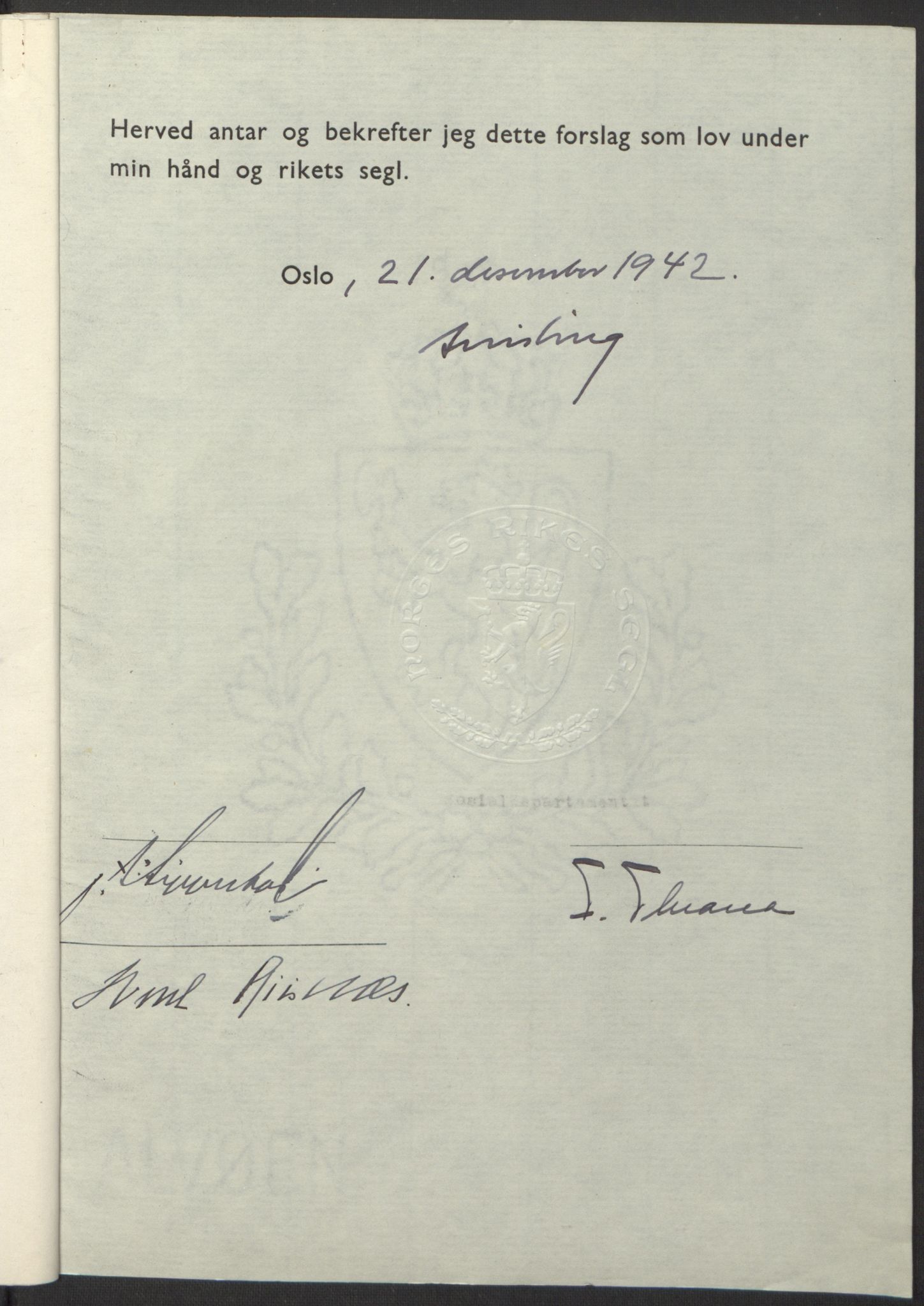 NS-administrasjonen 1940-1945 (Statsrådsekretariatet, de kommisariske statsråder mm), RA/S-4279/D/Db/L0098: Lover II, 1942, p. 572
