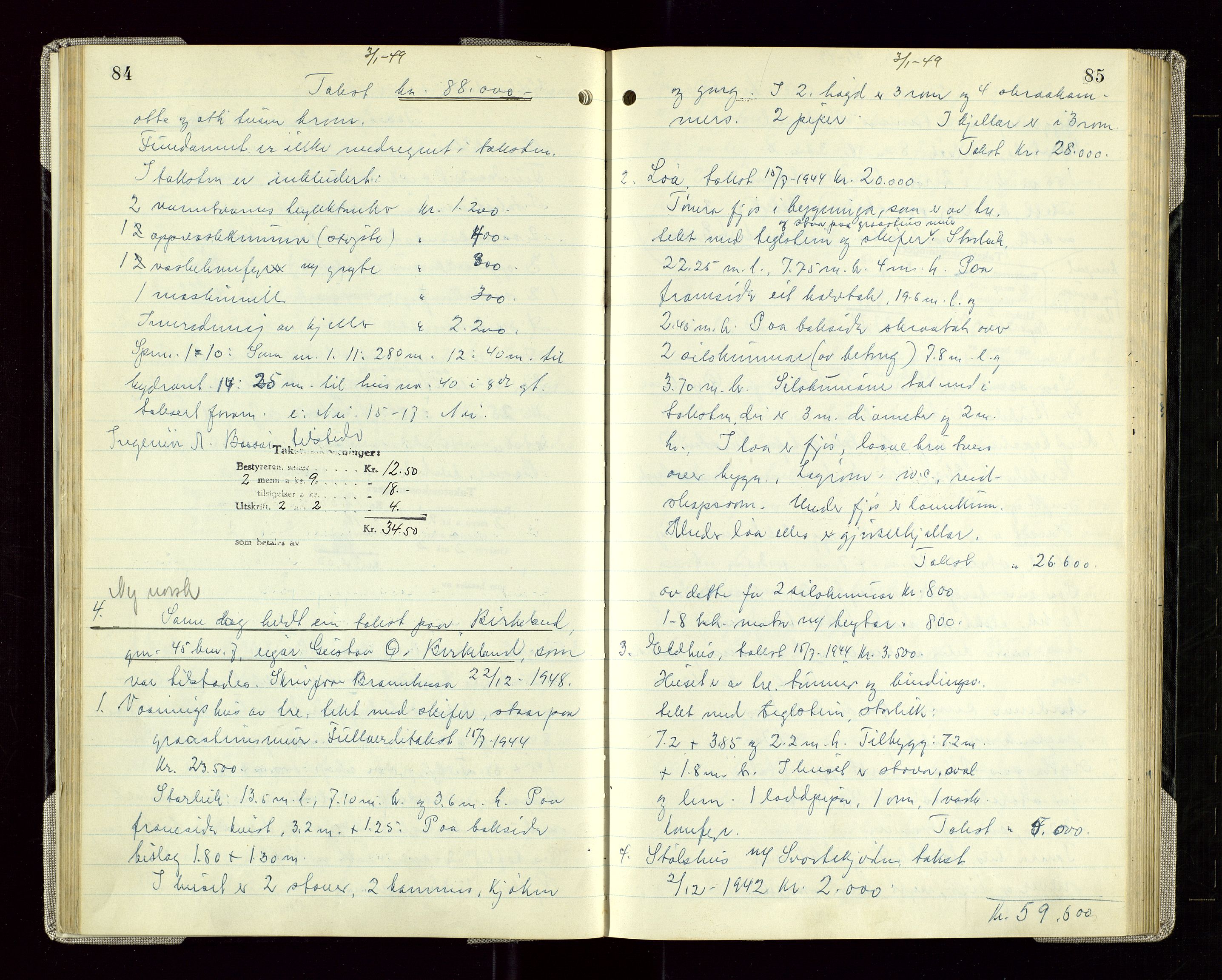 Sauda lensmannskontor, AV/SAST-A-100177/Goa/L0005: "Branntakstprotokoll for Sauda lensmannsdistrikt", 1946-1955, p. 84-85