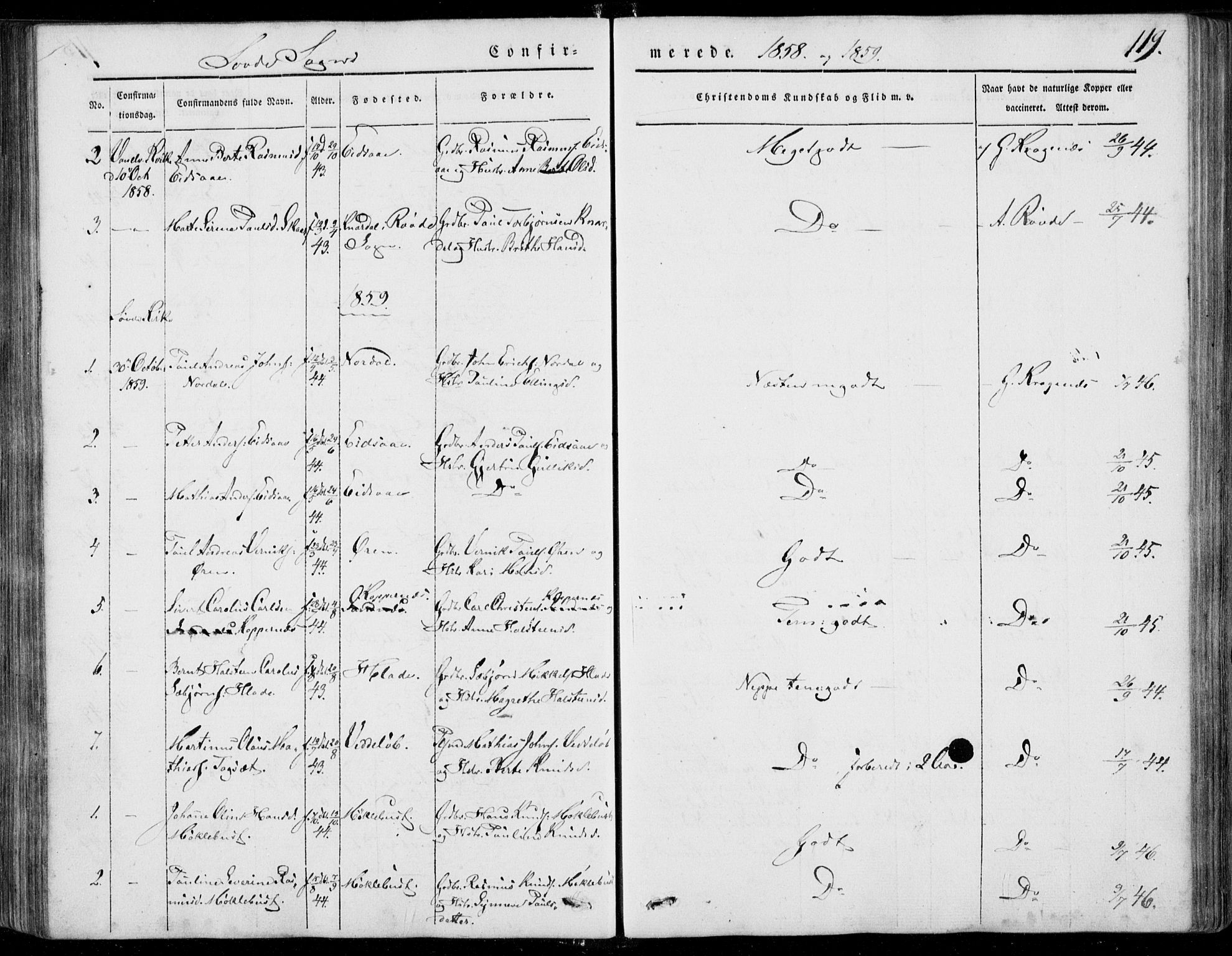 Ministerialprotokoller, klokkerbøker og fødselsregistre - Møre og Romsdal, SAT/A-1454/502/L0023: Parish register (official) no. 502A01, 1844-1873, p. 119