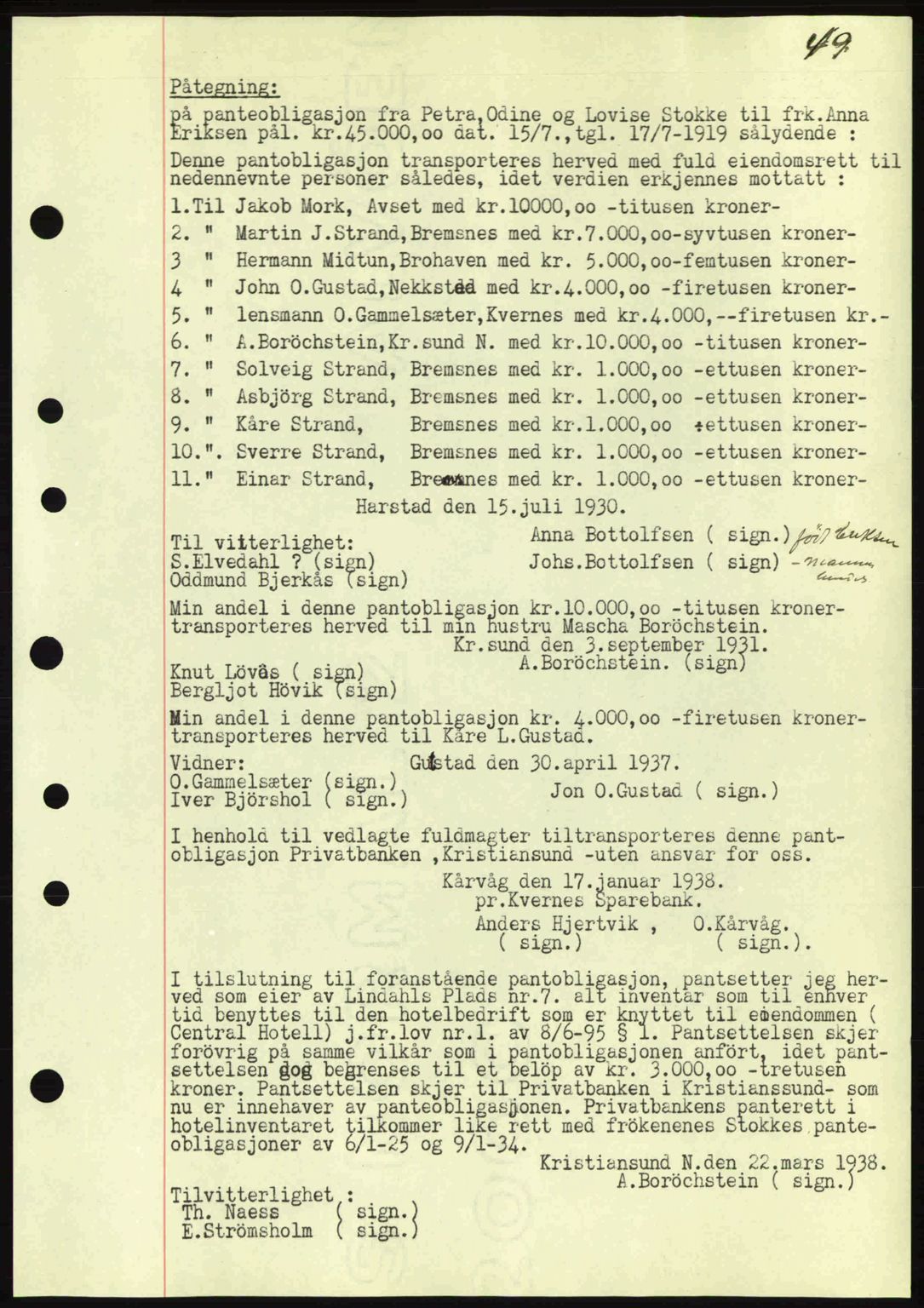 Kristiansund byfogd, AV/SAT-A-4587/A/27: Mortgage book no. 31, 1938-1939, Diary no: : 184/1938