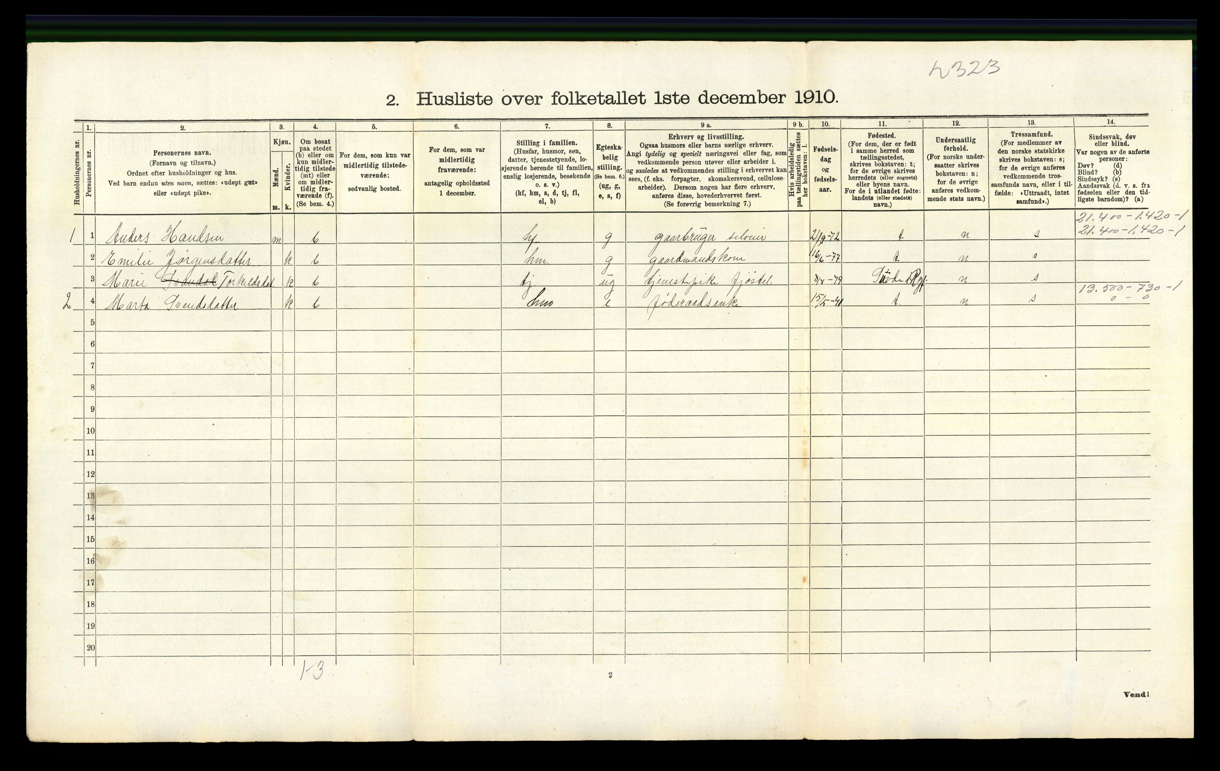 RA, 1910 census for Mosterøy, 1910, p. 72