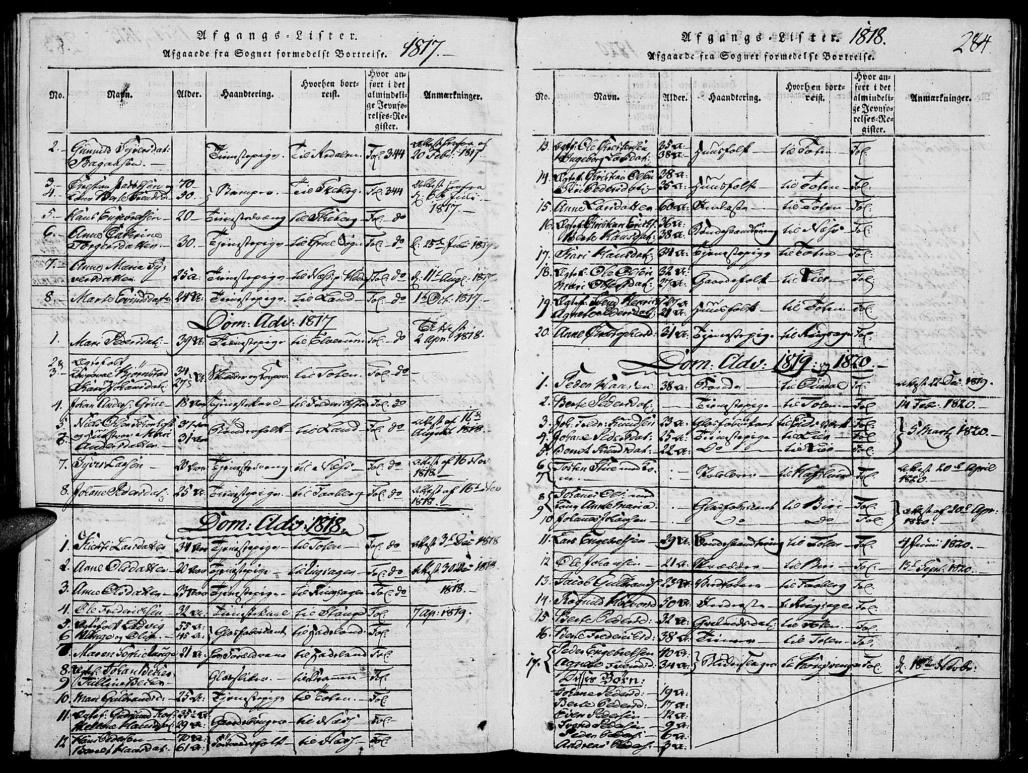 Vardal prestekontor, SAH/PREST-100/H/Ha/Haa/L0004: Parish register (official) no. 4, 1814-1831, p. 284