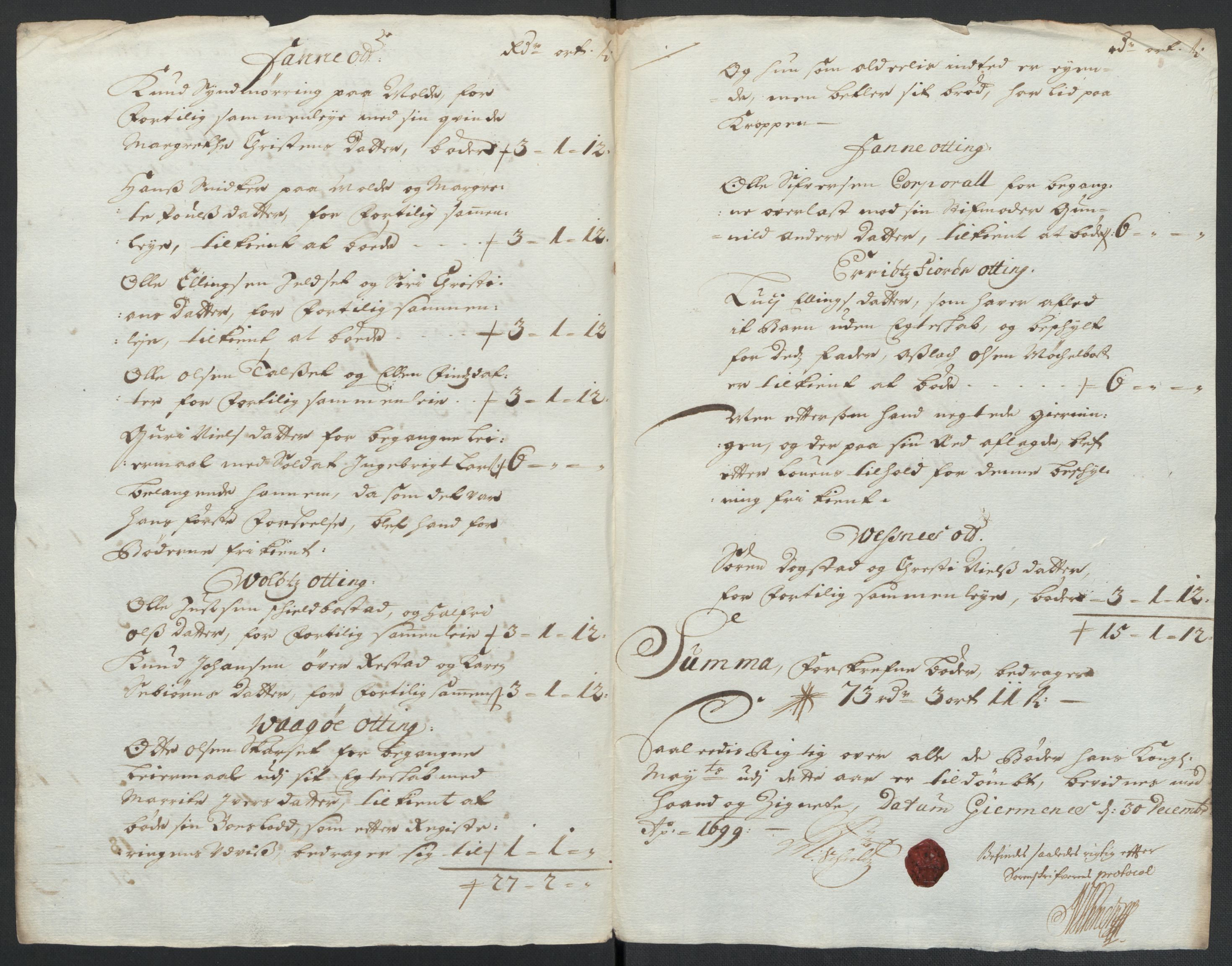 Rentekammeret inntil 1814, Reviderte regnskaper, Fogderegnskap, RA/EA-4092/R55/L3654: Fogderegnskap Romsdal, 1699-1700, p. 86