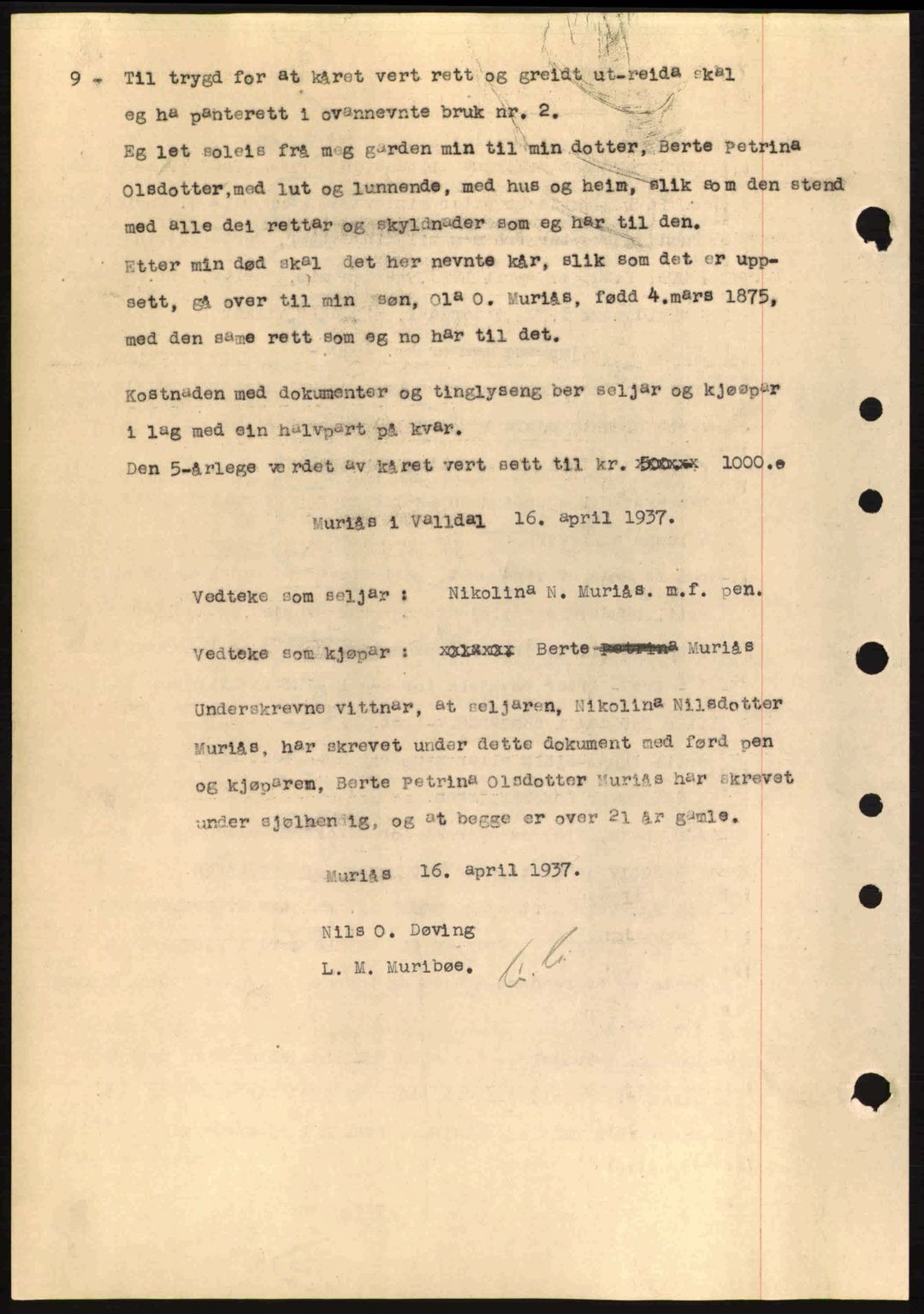 Nordre Sunnmøre sorenskriveri, AV/SAT-A-0006/1/2/2C/2Ca: Mortgage book no. A2, 1936-1937, Diary no: : 537/1937