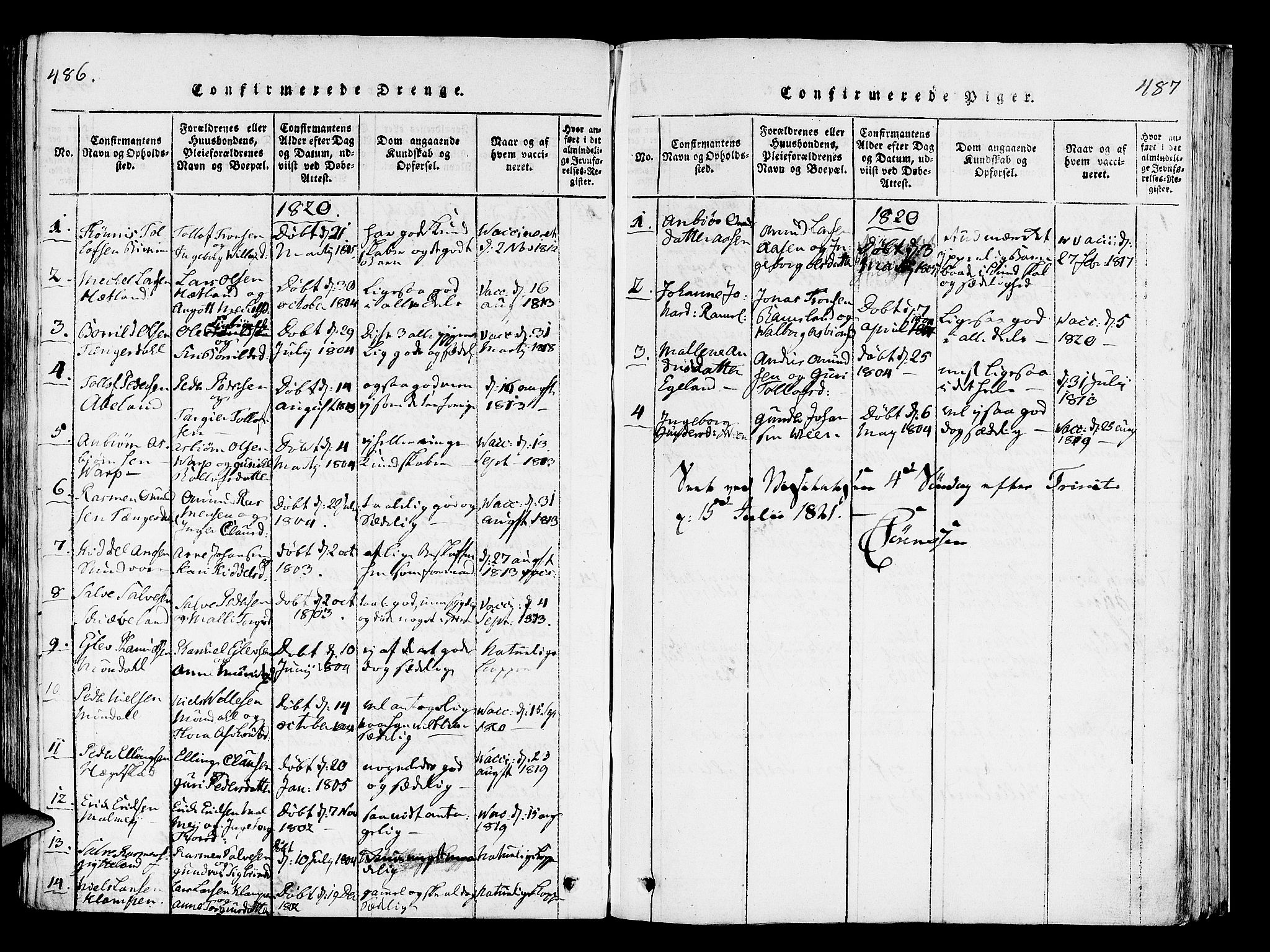 Helleland sokneprestkontor, SAST/A-101810: Parish register (official) no. A 5, 1815-1834, p. 486-487